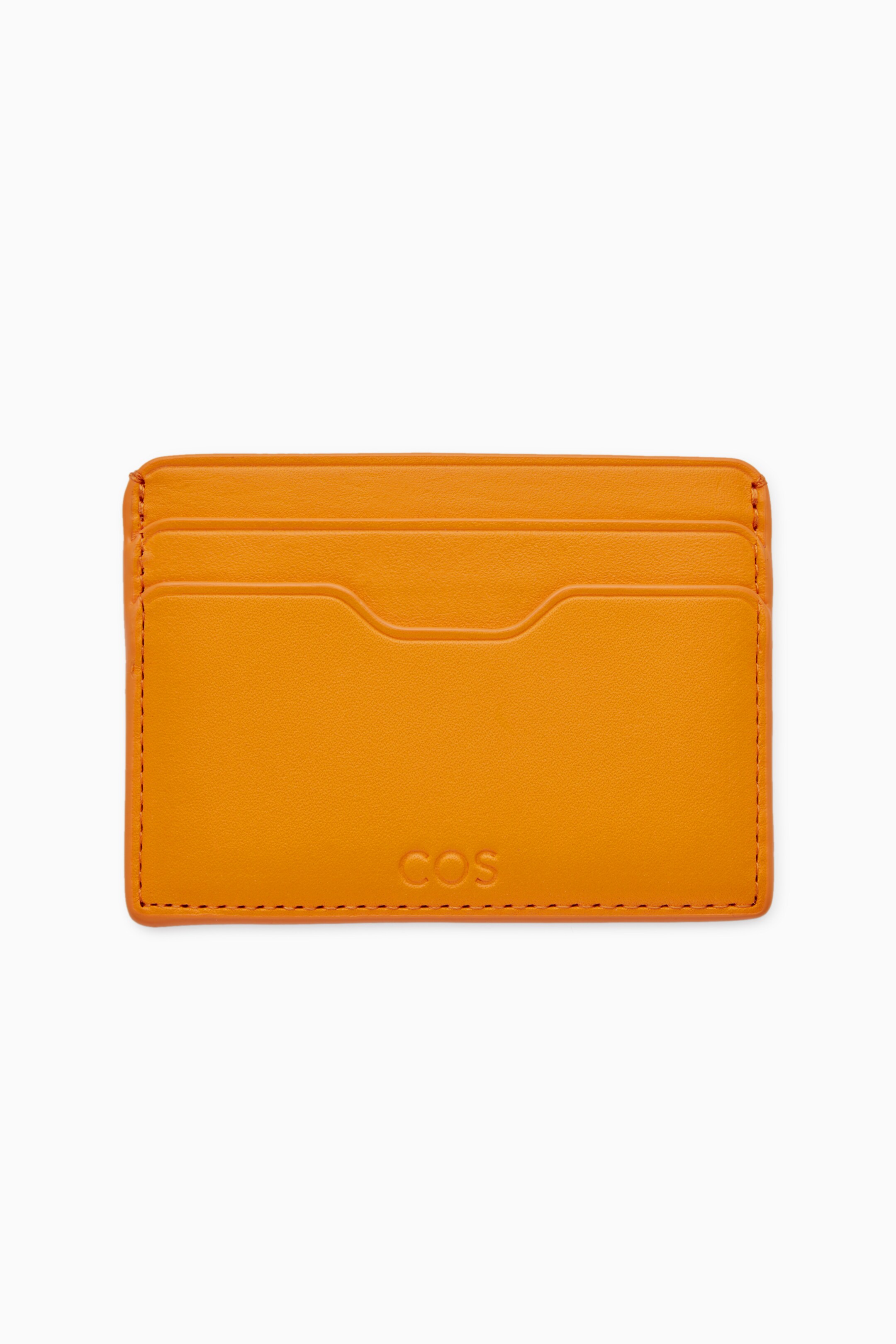 Front image of cos LEATHER CARD HOLDER in BRIGHT ORANGE