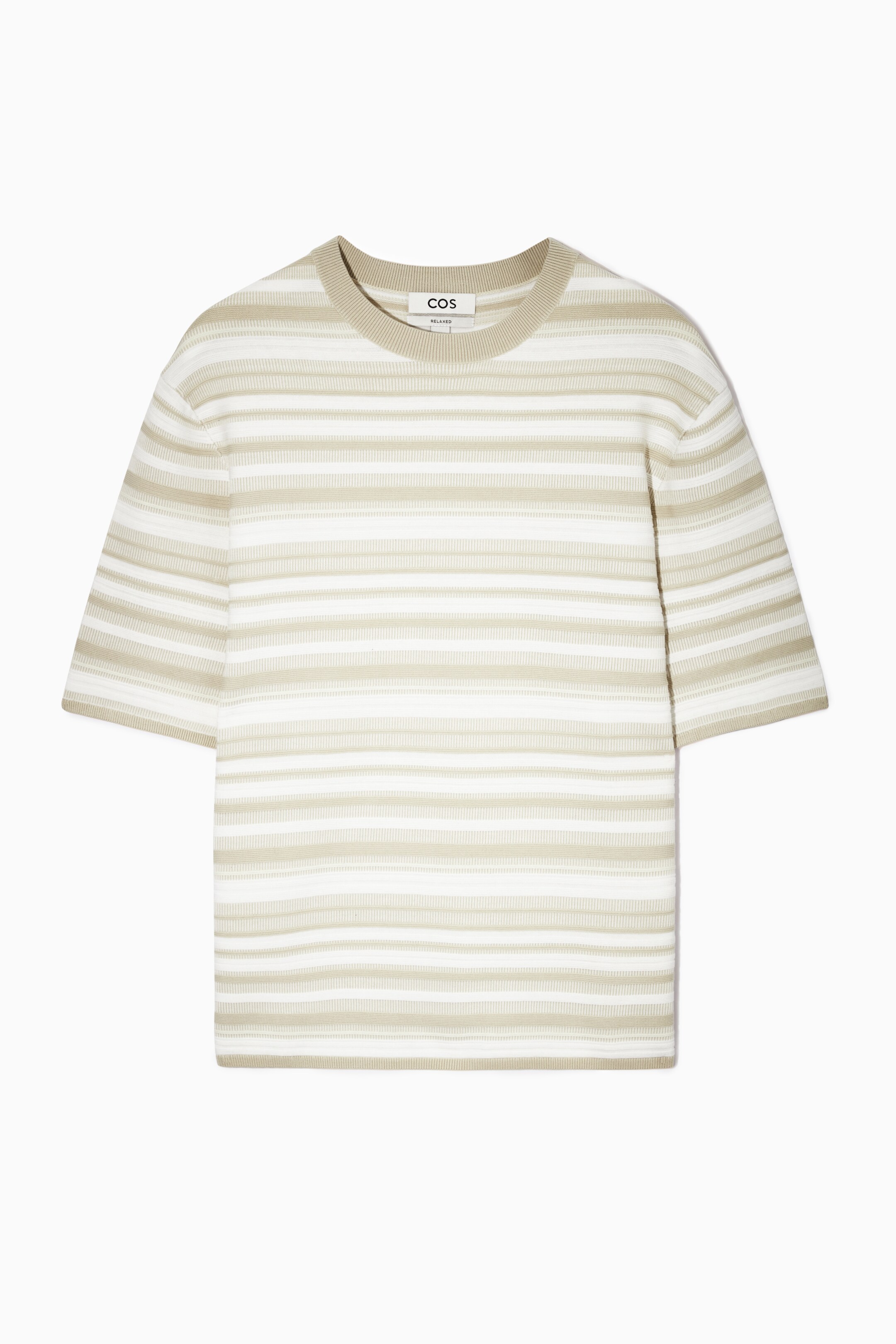 Relaxed-fit jacquard-knit striped t-shirt - WHITE / BEIGE - men