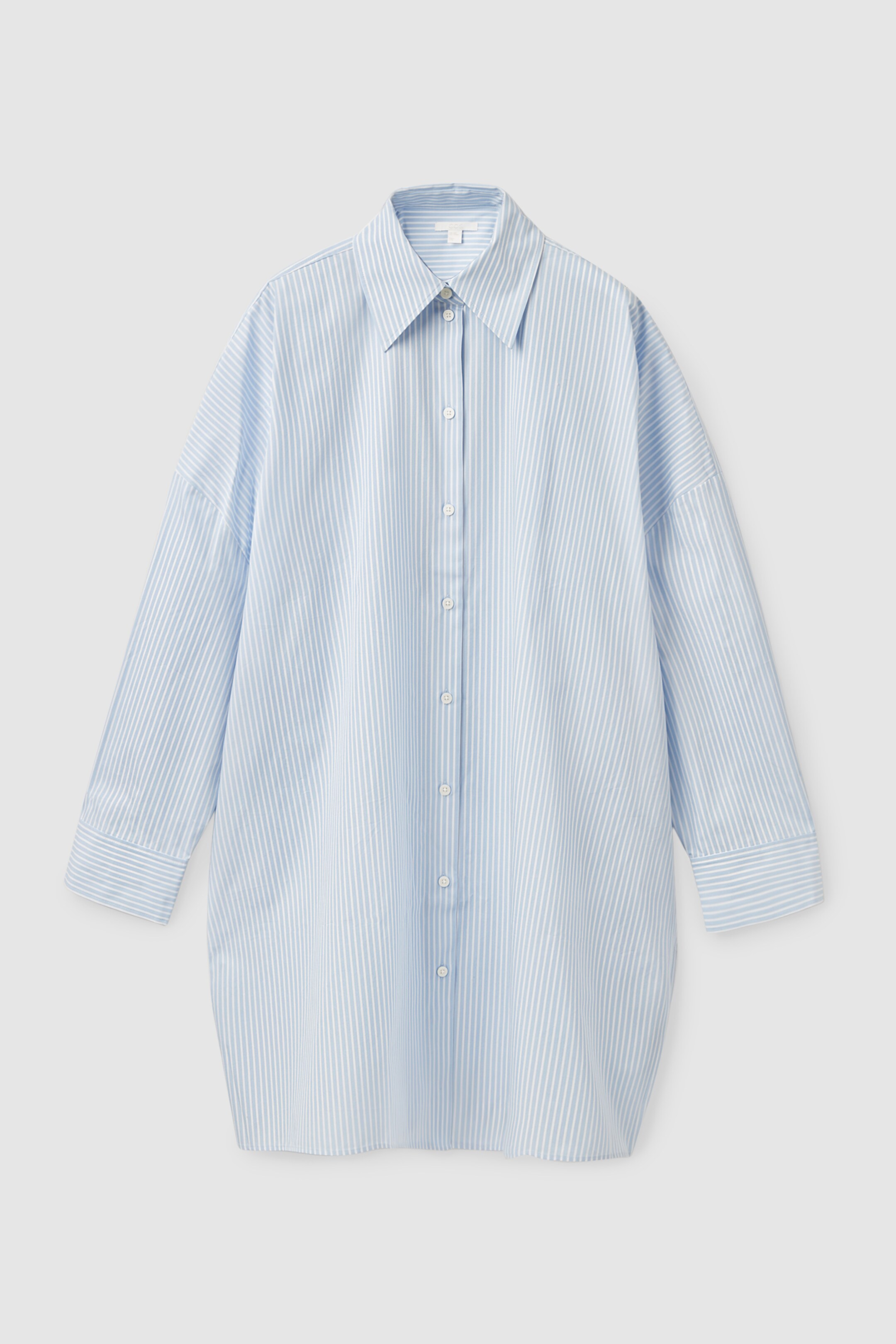 Front image of cos OVERSIZED SHIRT DRESS in blue / white