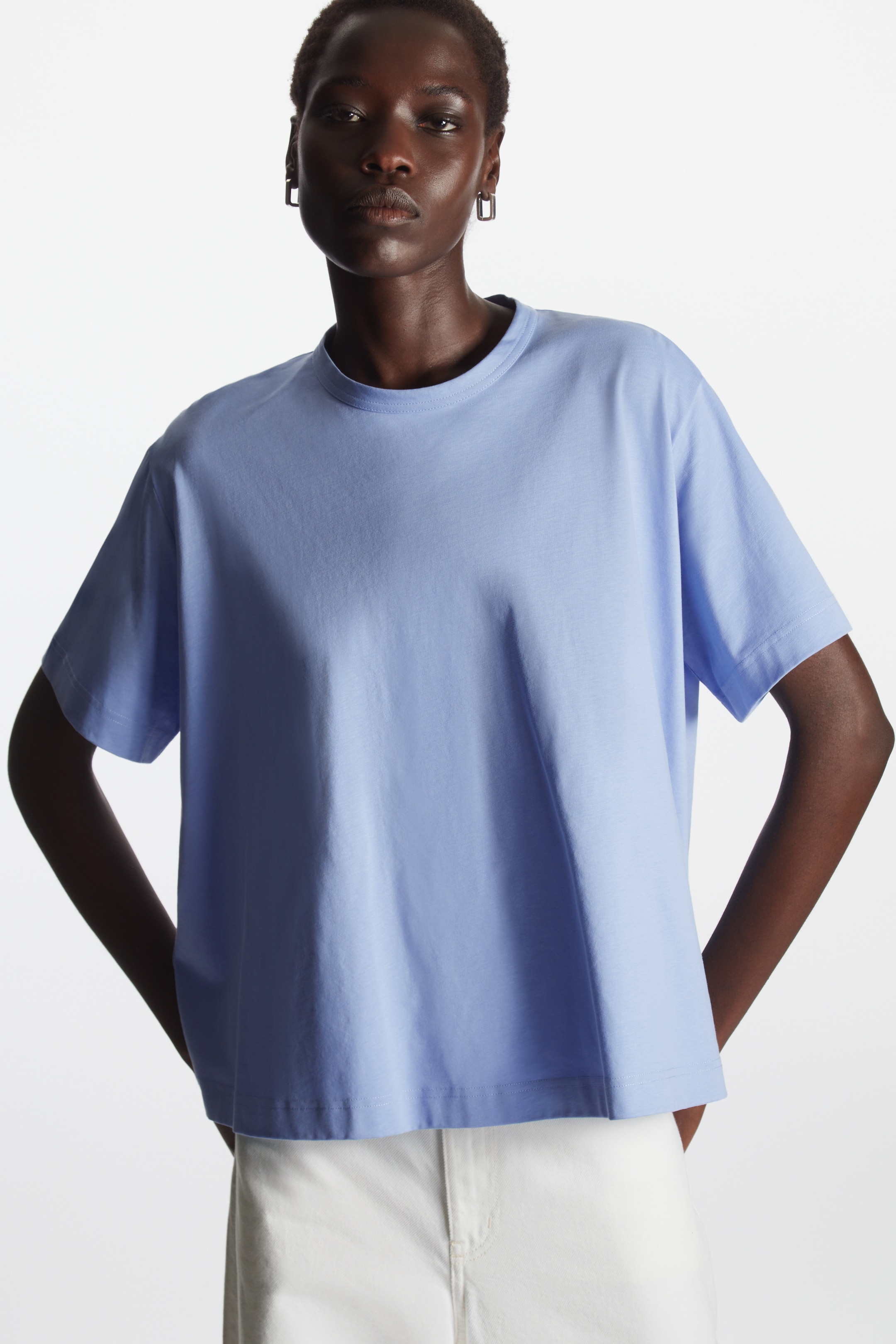 Front image of cos A-LINE T-SHIRT in LIGHT BLUE
