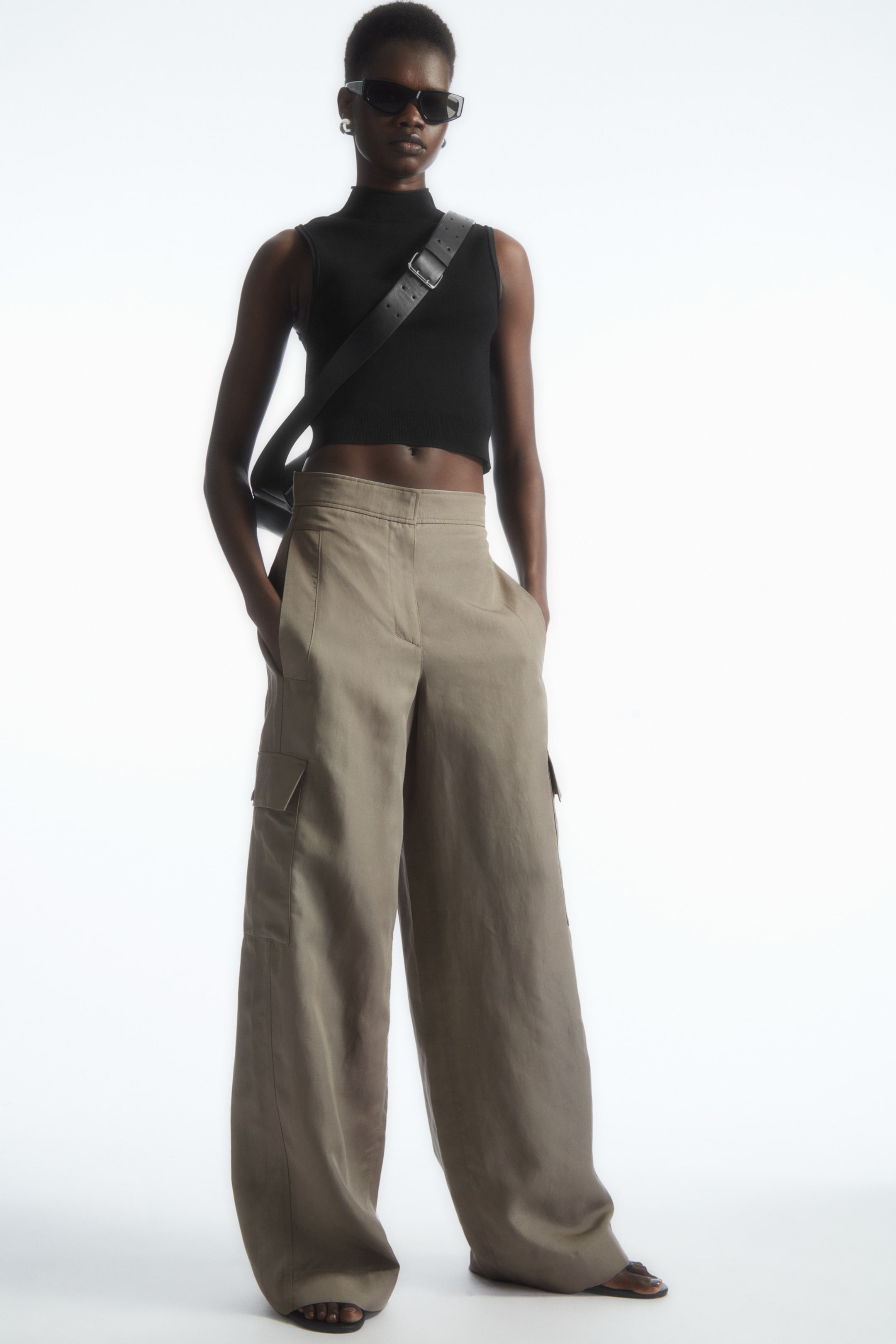 Wide-leg linen-blend cargo pants - STONE - women | COS AU