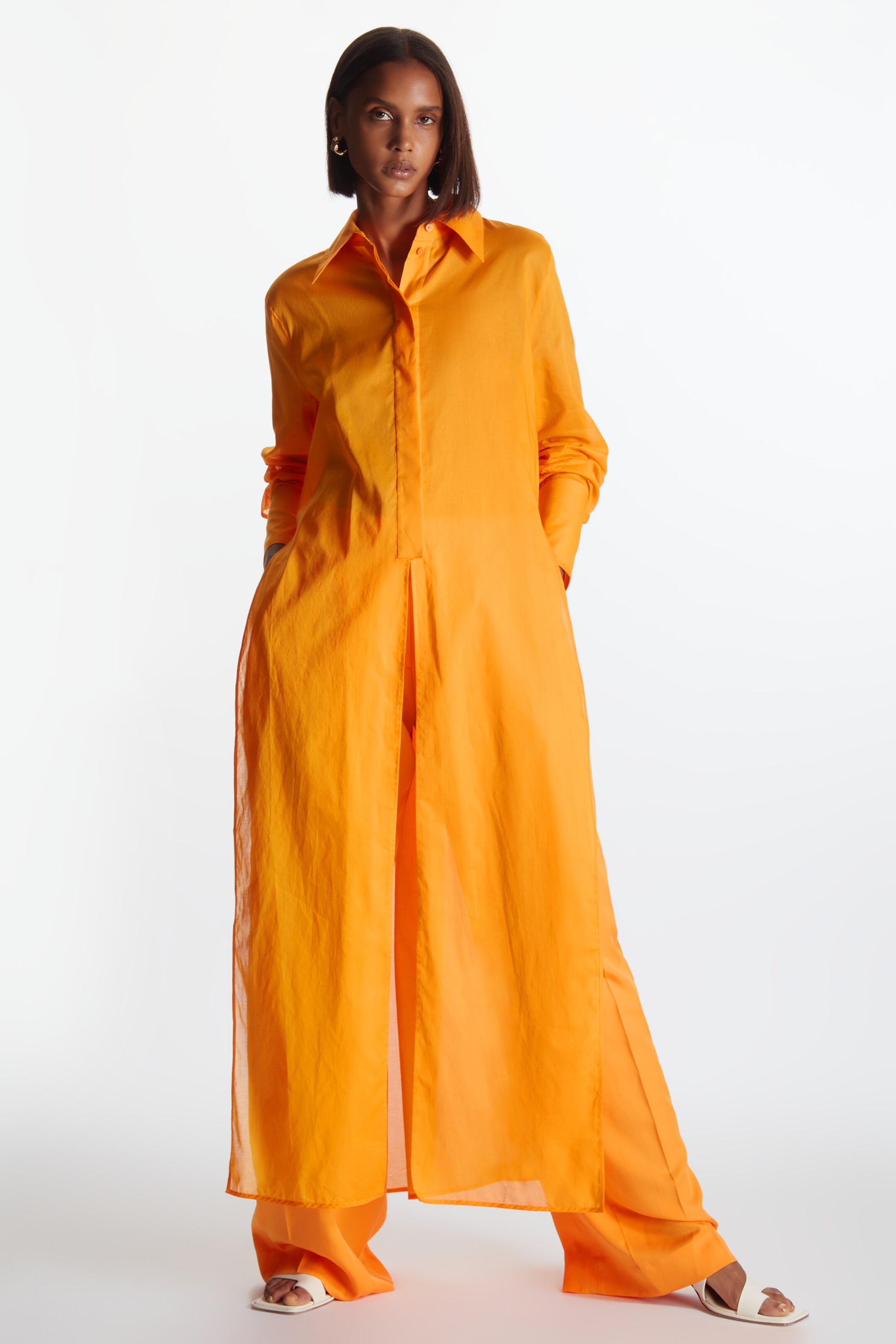 Front image of cos LONGLINE VOILE TUNIC in ORANGE