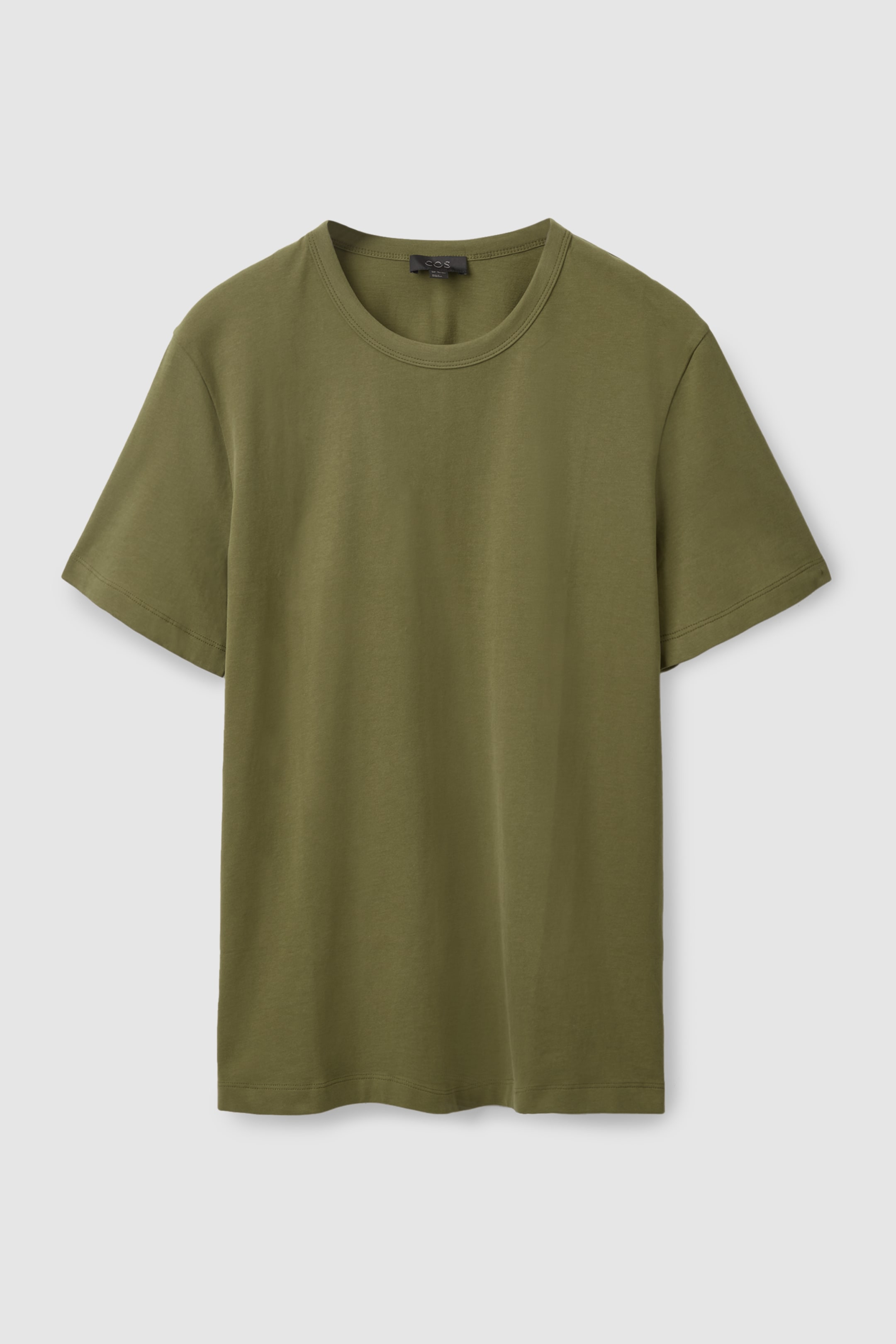 Front image of cos REGULAR-FIT BRUSHED COTTON T-SHIRT in KHAKI GREEN