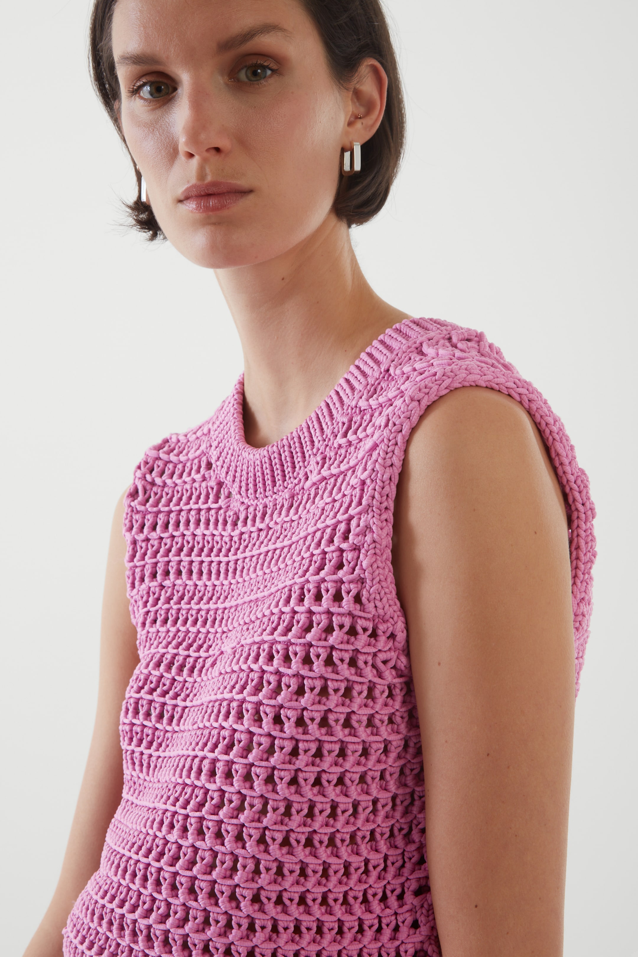 Front image of cos CHUNKY OPEN-KNIT VEST in PINK