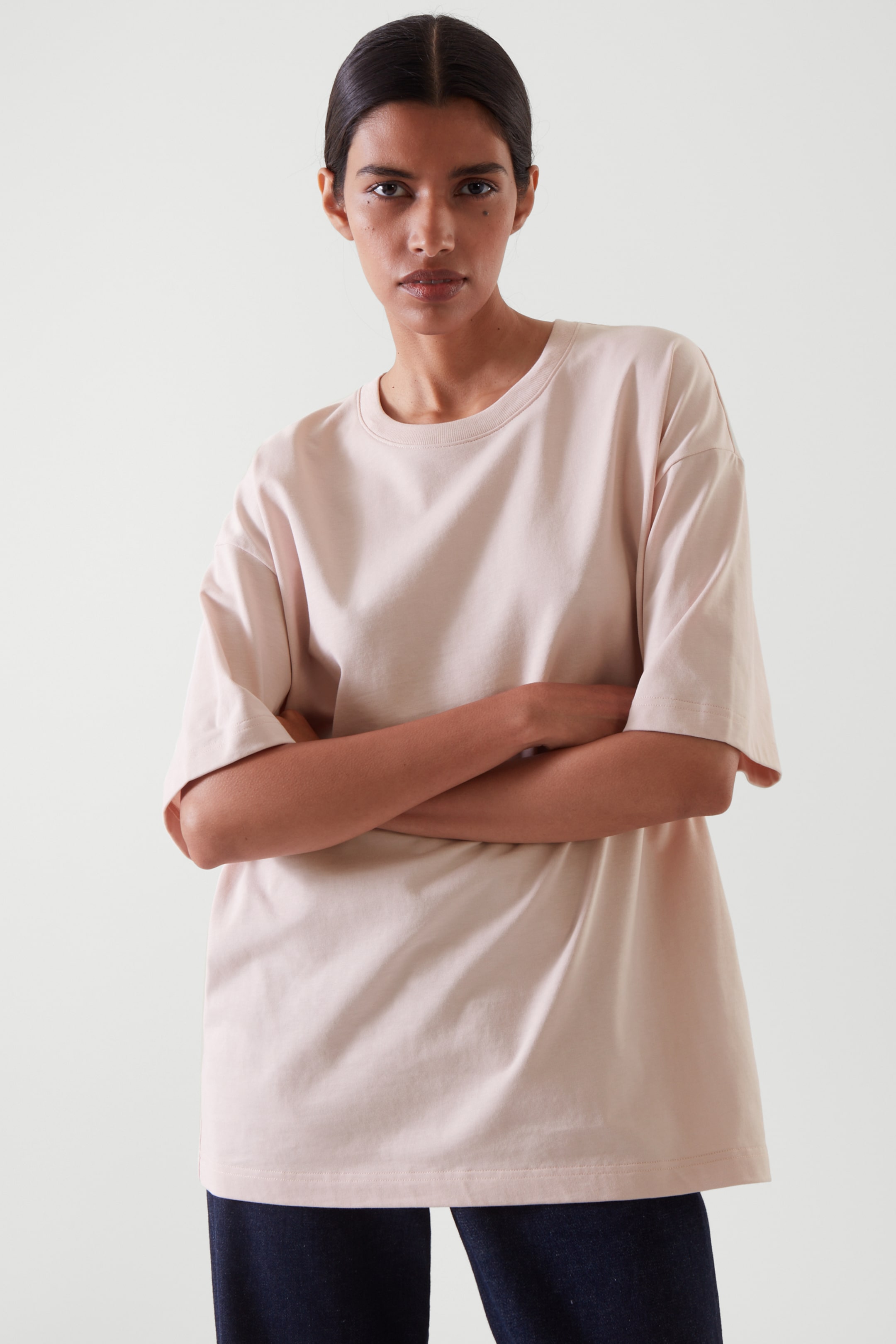 Front image of cos OVERSIZED T-SHIRT in dusty pink