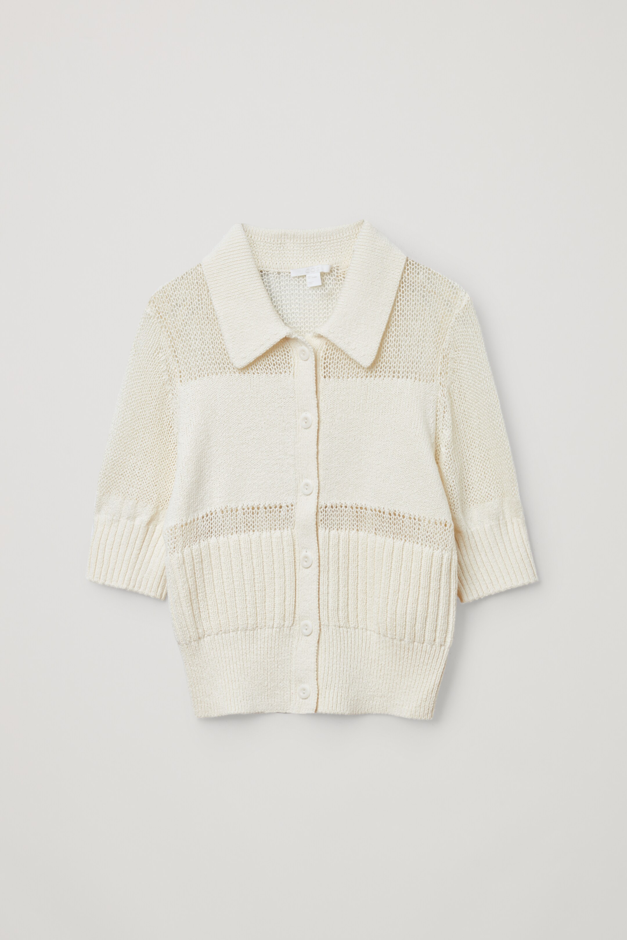 Front image of cos MESH PANEL SHORT-SLEEVE CARDIGAN in Off-white