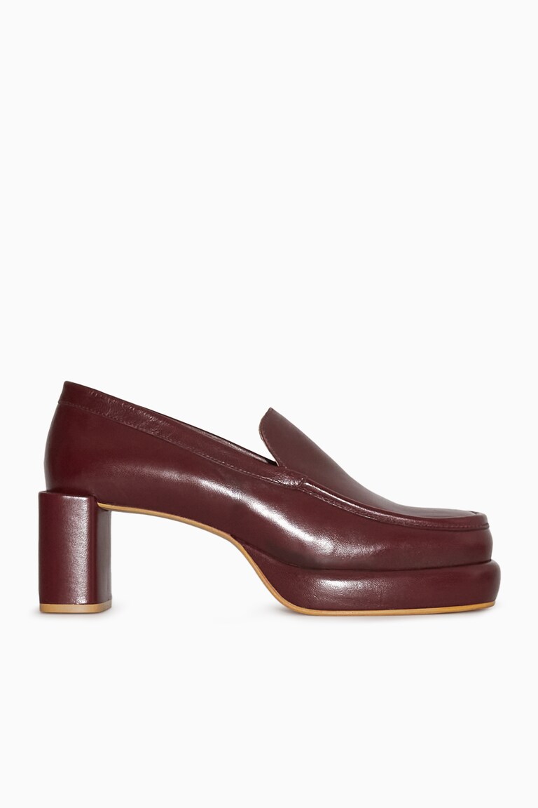 LEATHER PLATFORM HEELED LOAFERS