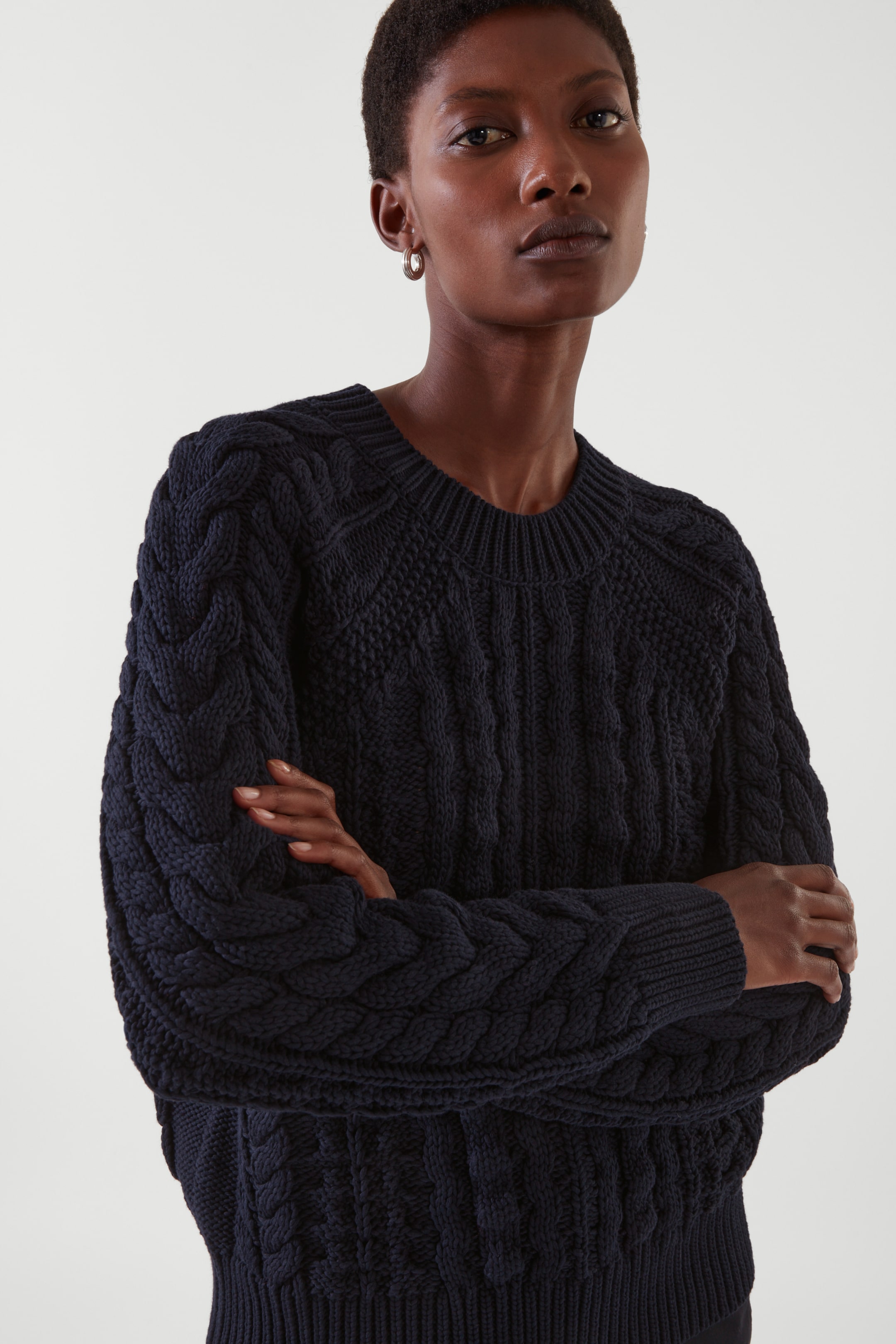Top image of cos CABLE-KNIT JUMPER in NAVY