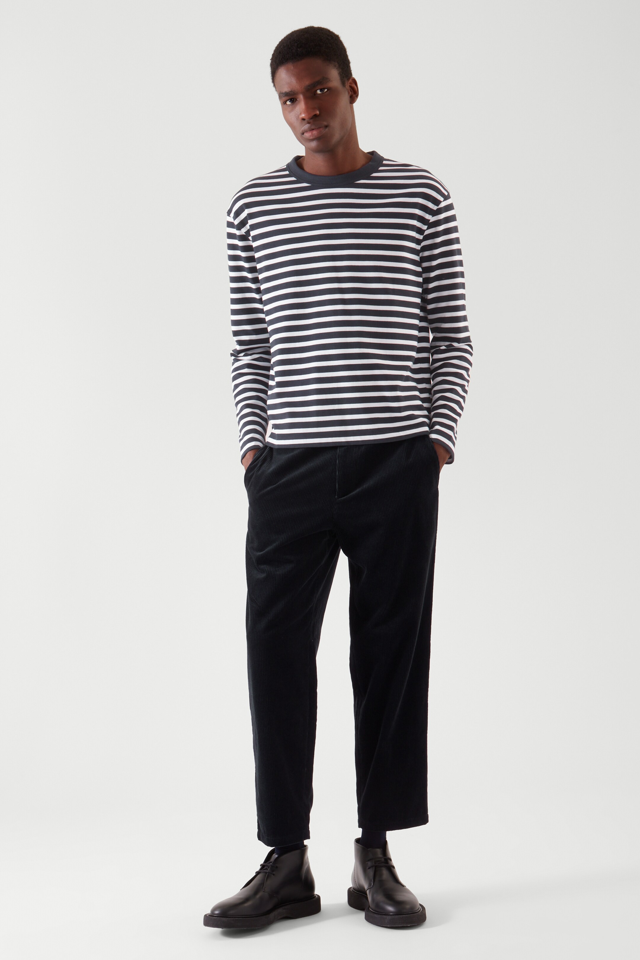 Front image of cos RELAXED-FIT CORDUROY PANTS in DARK NAVY