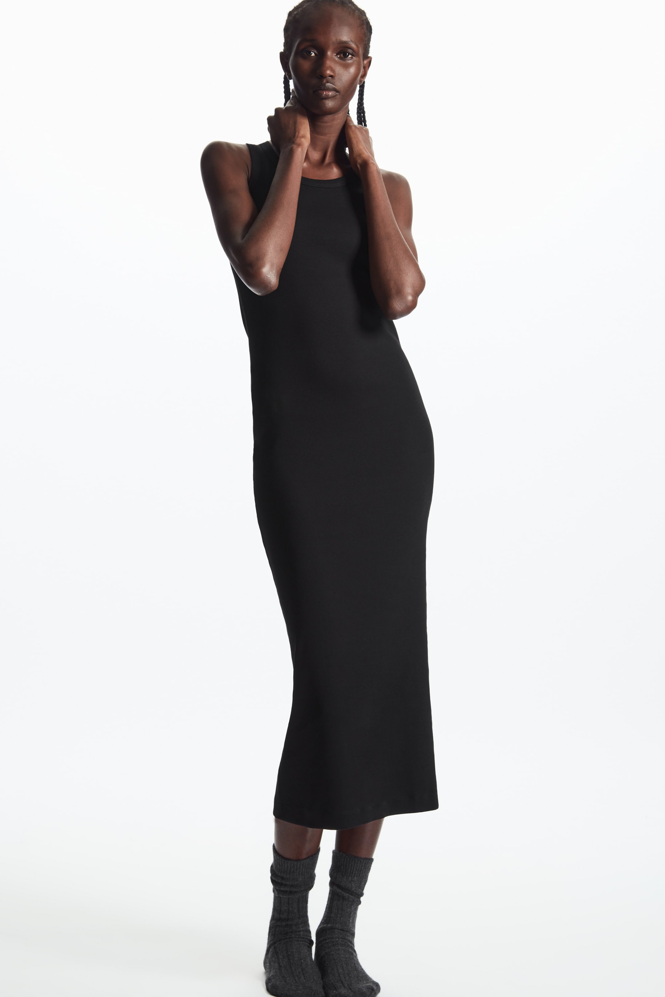 Front image of cos RIBBED TUBE DRESS in BLACK