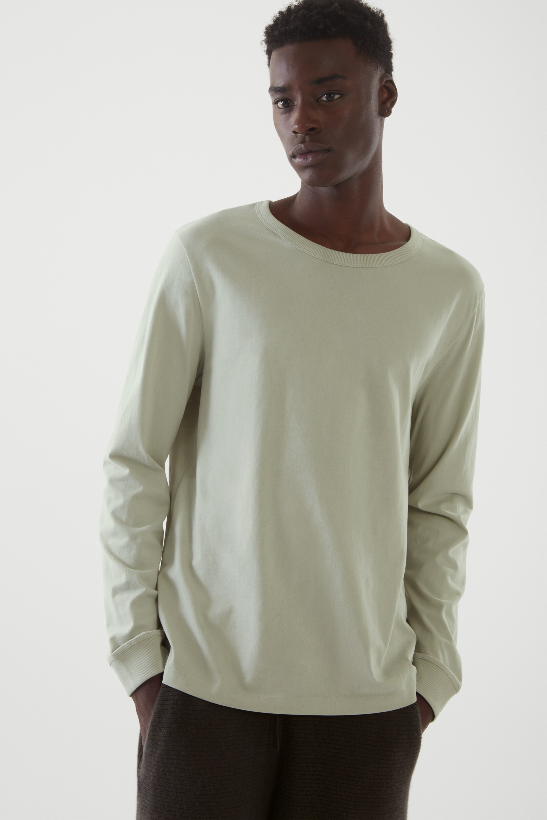 Front image of cos LONG SLEEVE T-SHIRT in PASTEL GREEN