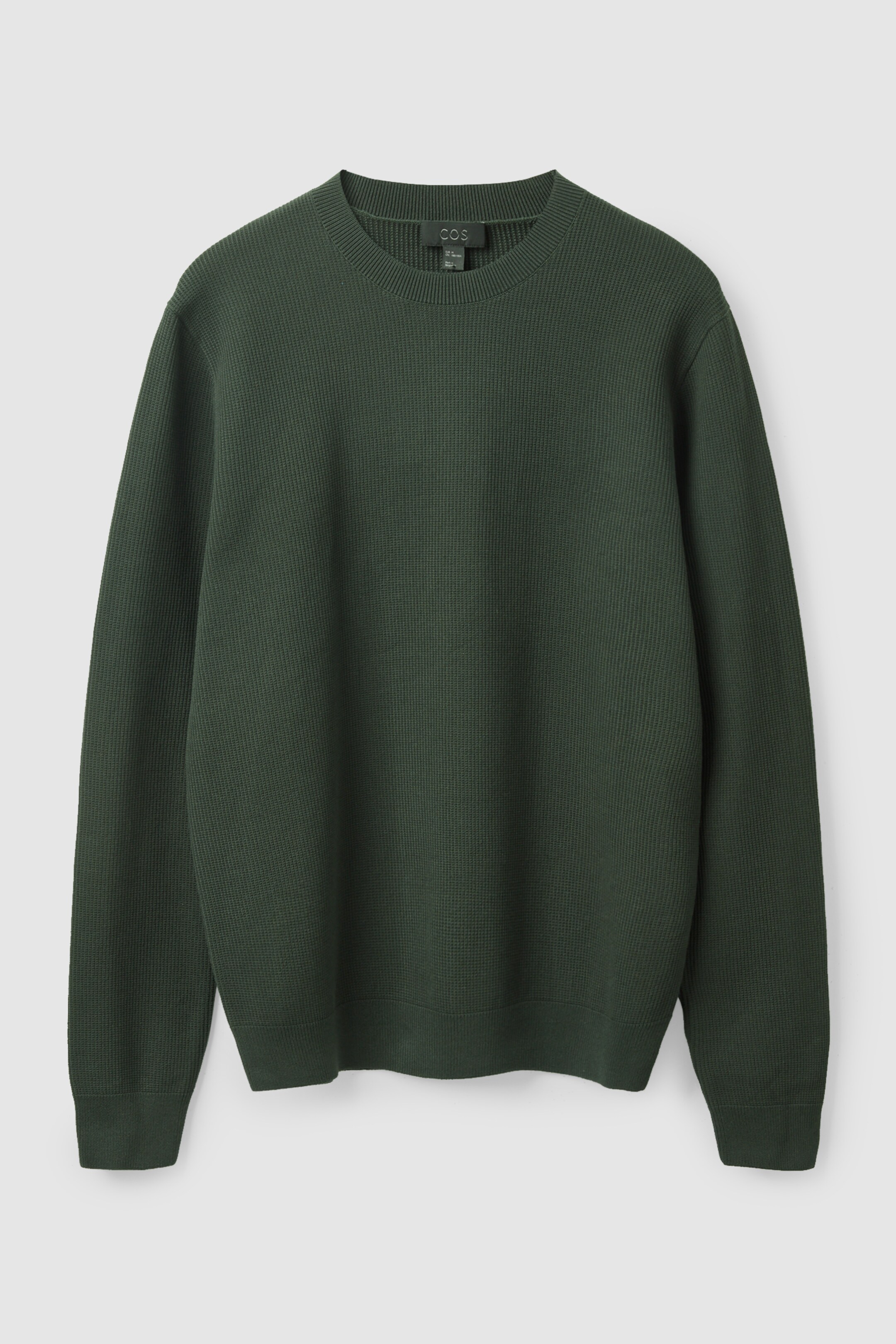 Front image of cos WAFFLE-KNIT JUMPER in DARK GREEN