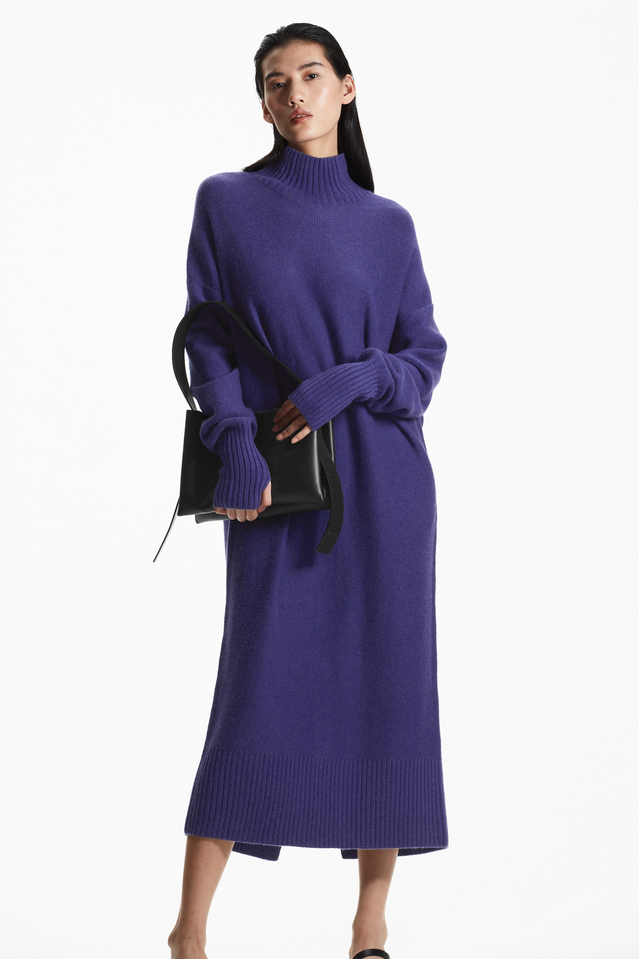 Front image of cos LONGLINE KNITTED DRESS in INDIGO BLUE