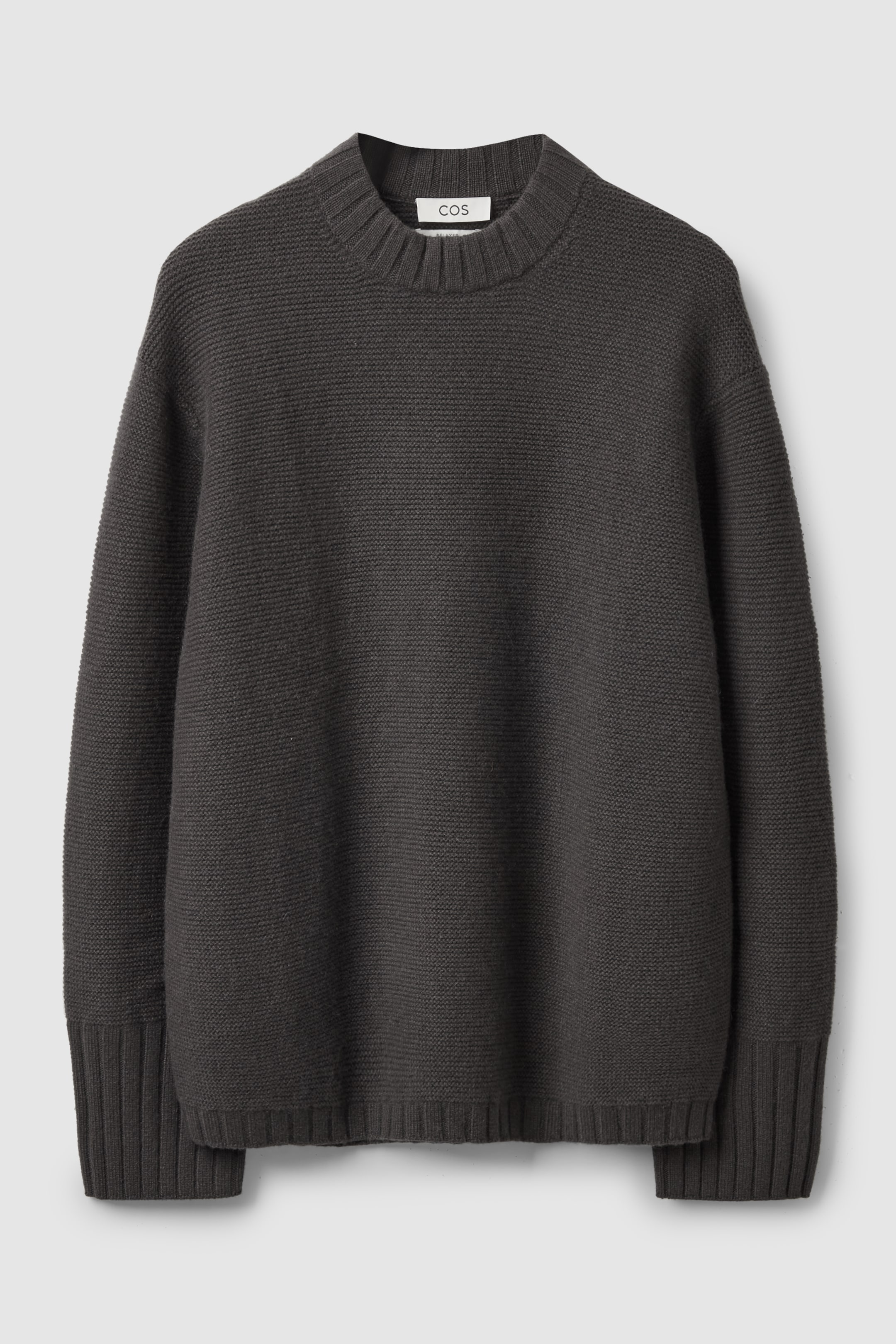 Front image of cos MOCK-NECK PURE CASHMERE JUMPER in DARK GREY
