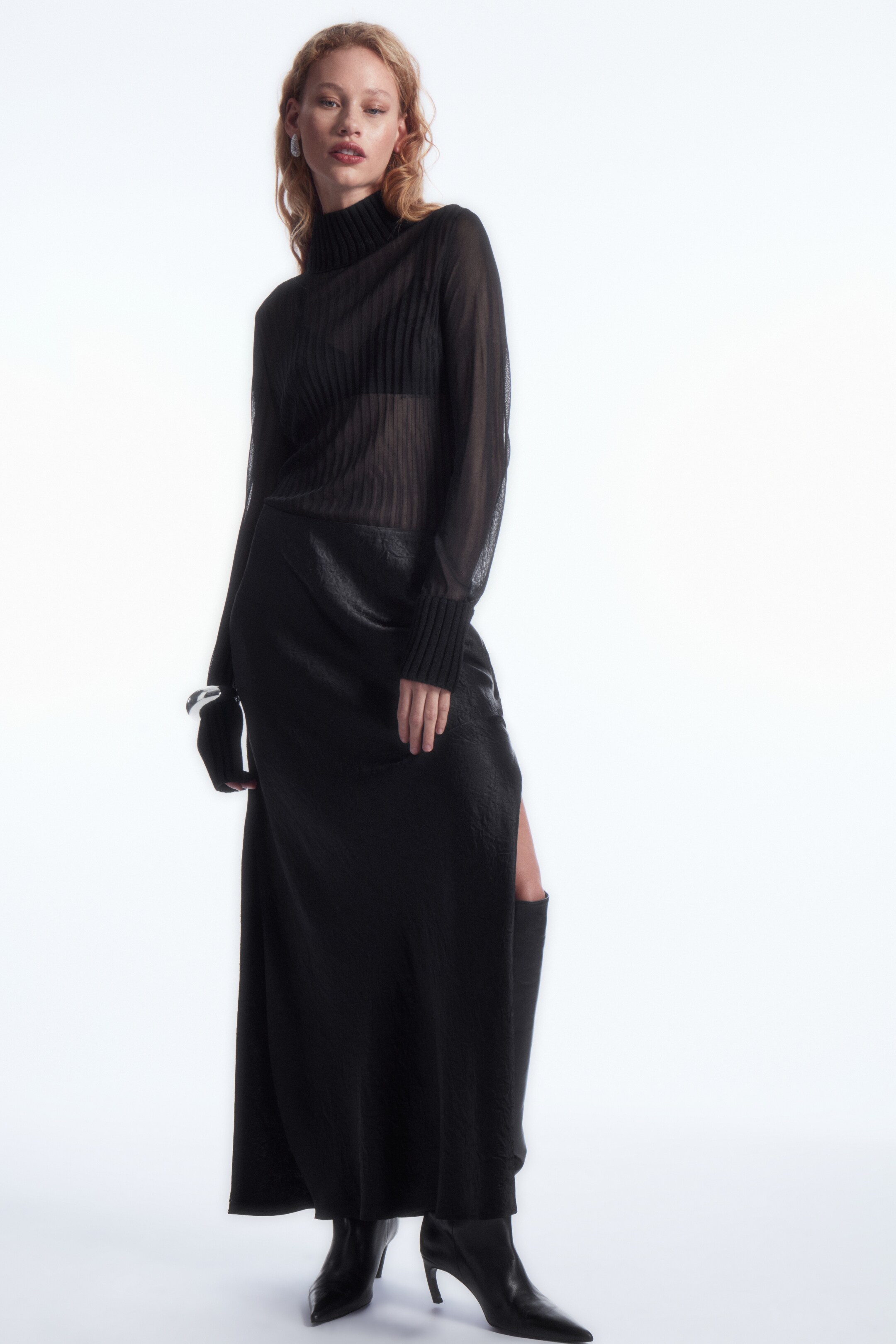 Crinkled-satin maxi skirt - BLACK - women | COS AU