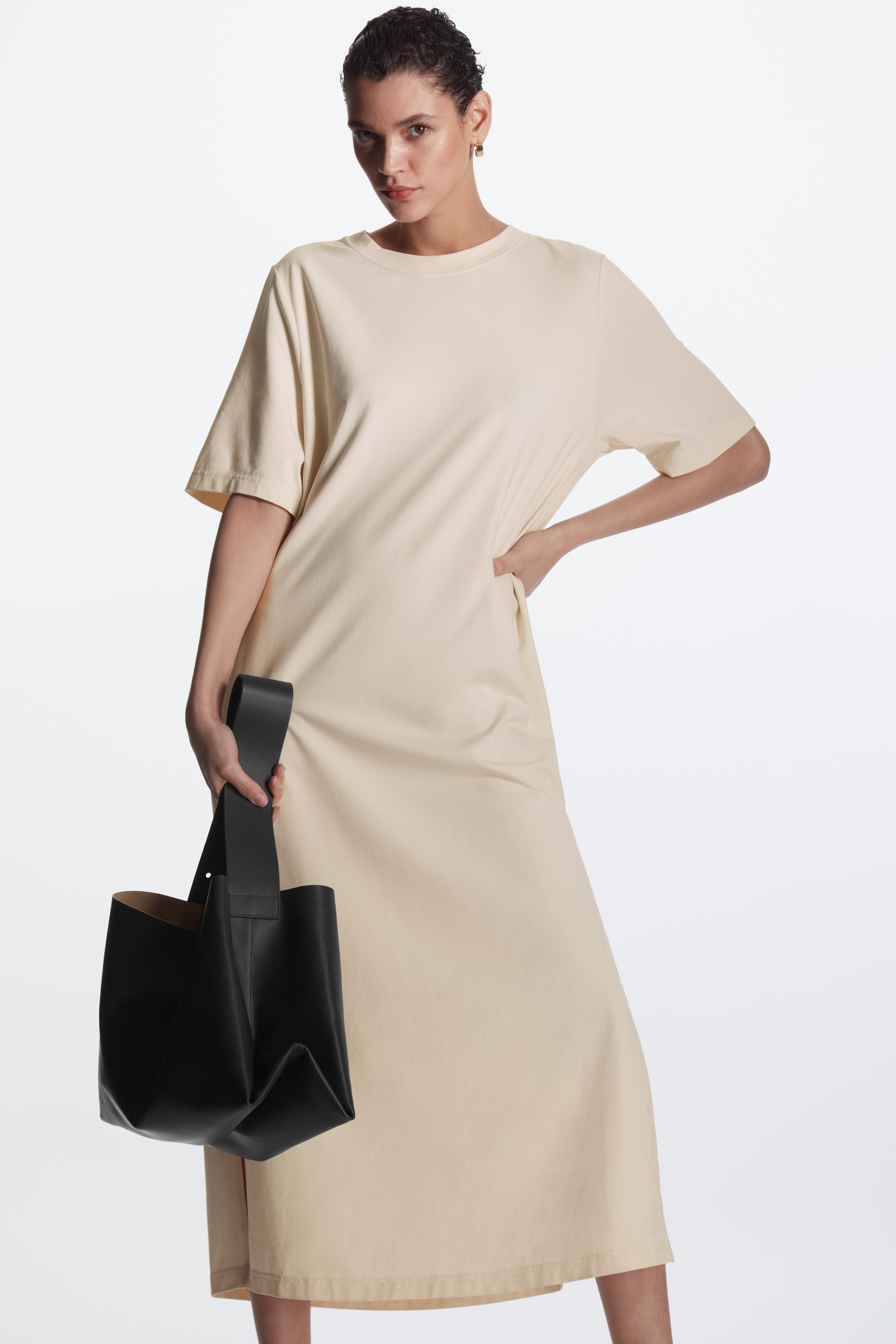 Front image of cos OVERSIZED T-SHIRT DRESS in cream