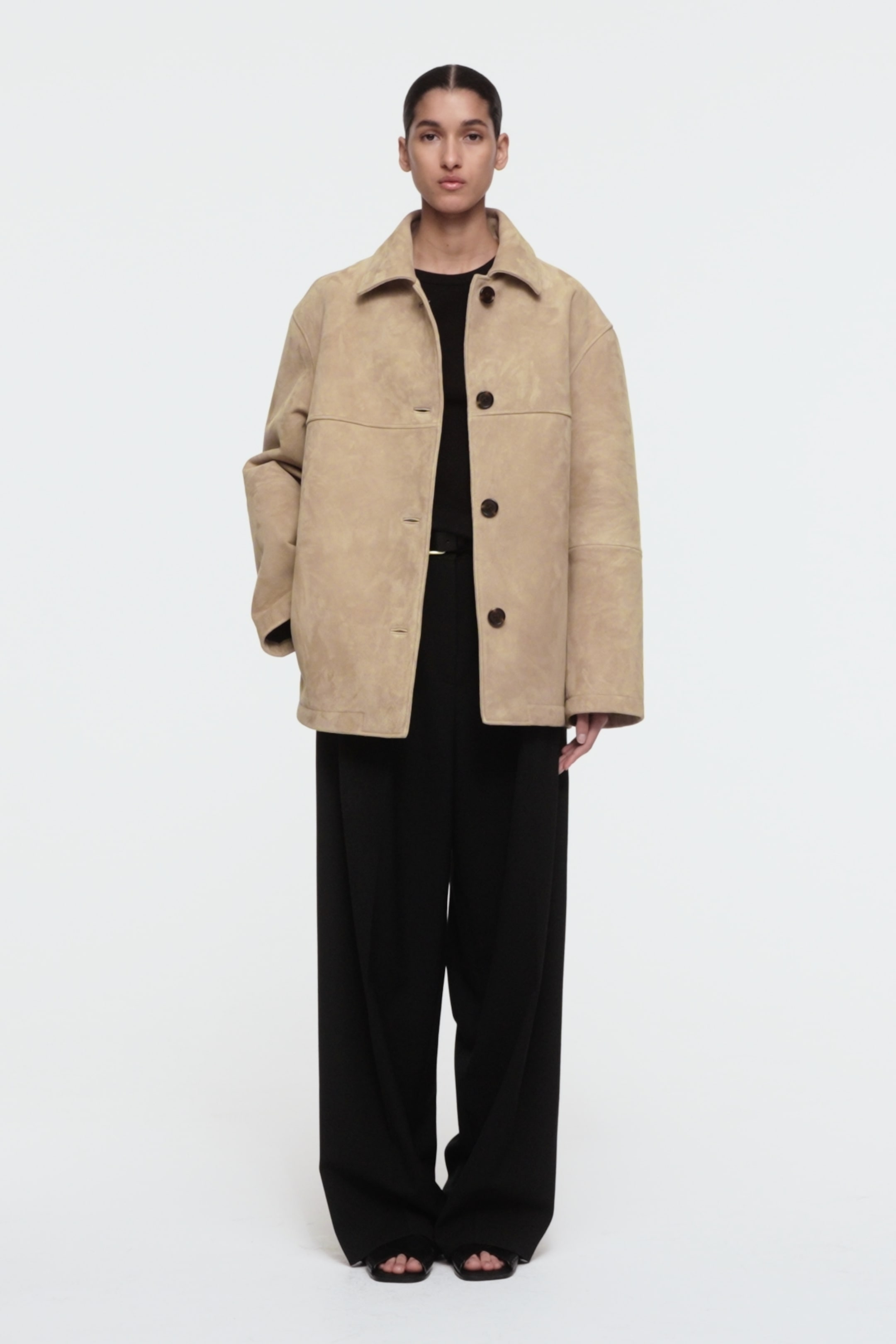 COLLARED SUEDE JACKET - SAND - Coats and Jackets - COS COLLARED SUEDE JACKET - SAND - Coats and Jackets - COS