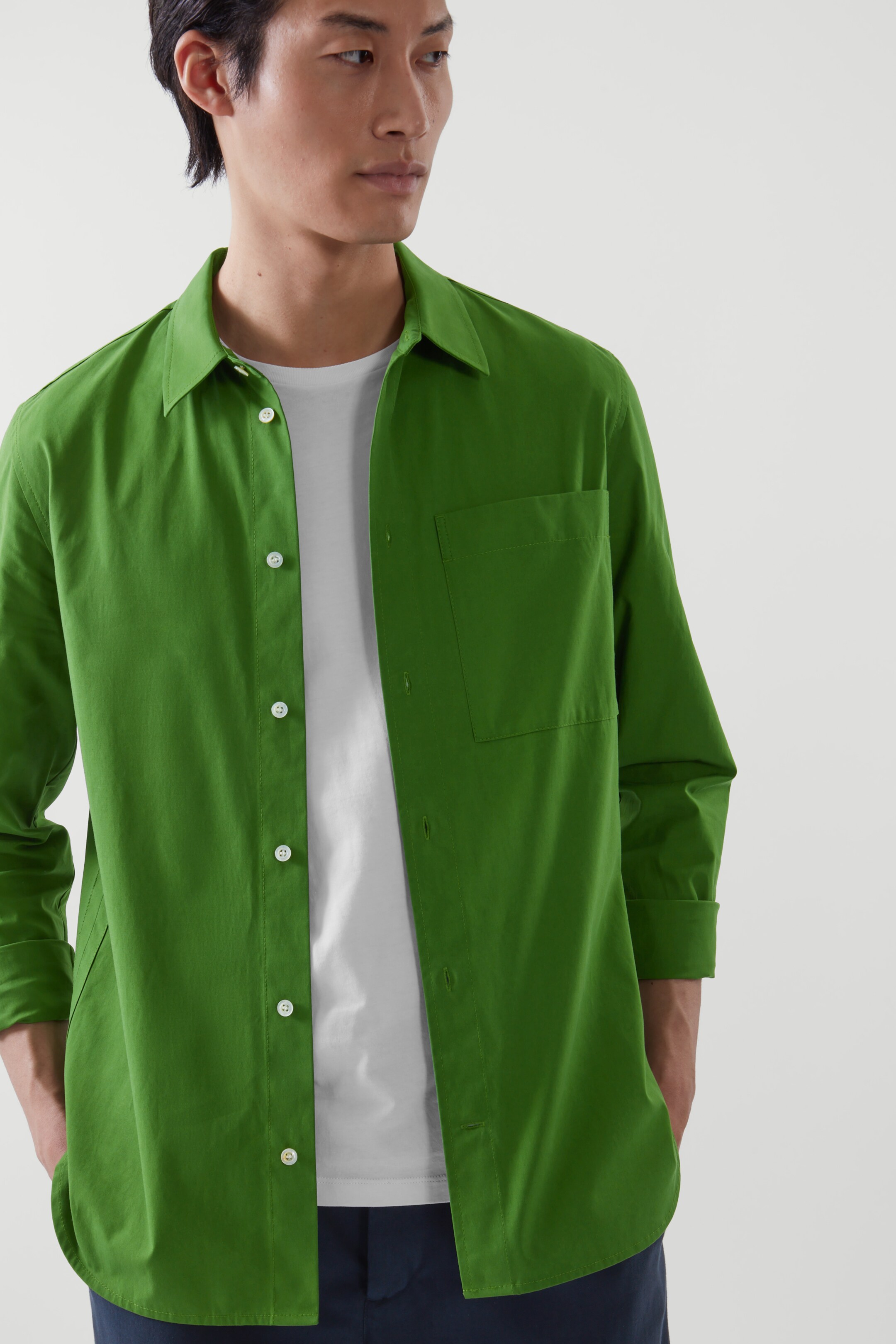 Front image of cos REGULAR-FIT SHIRT in GREEN