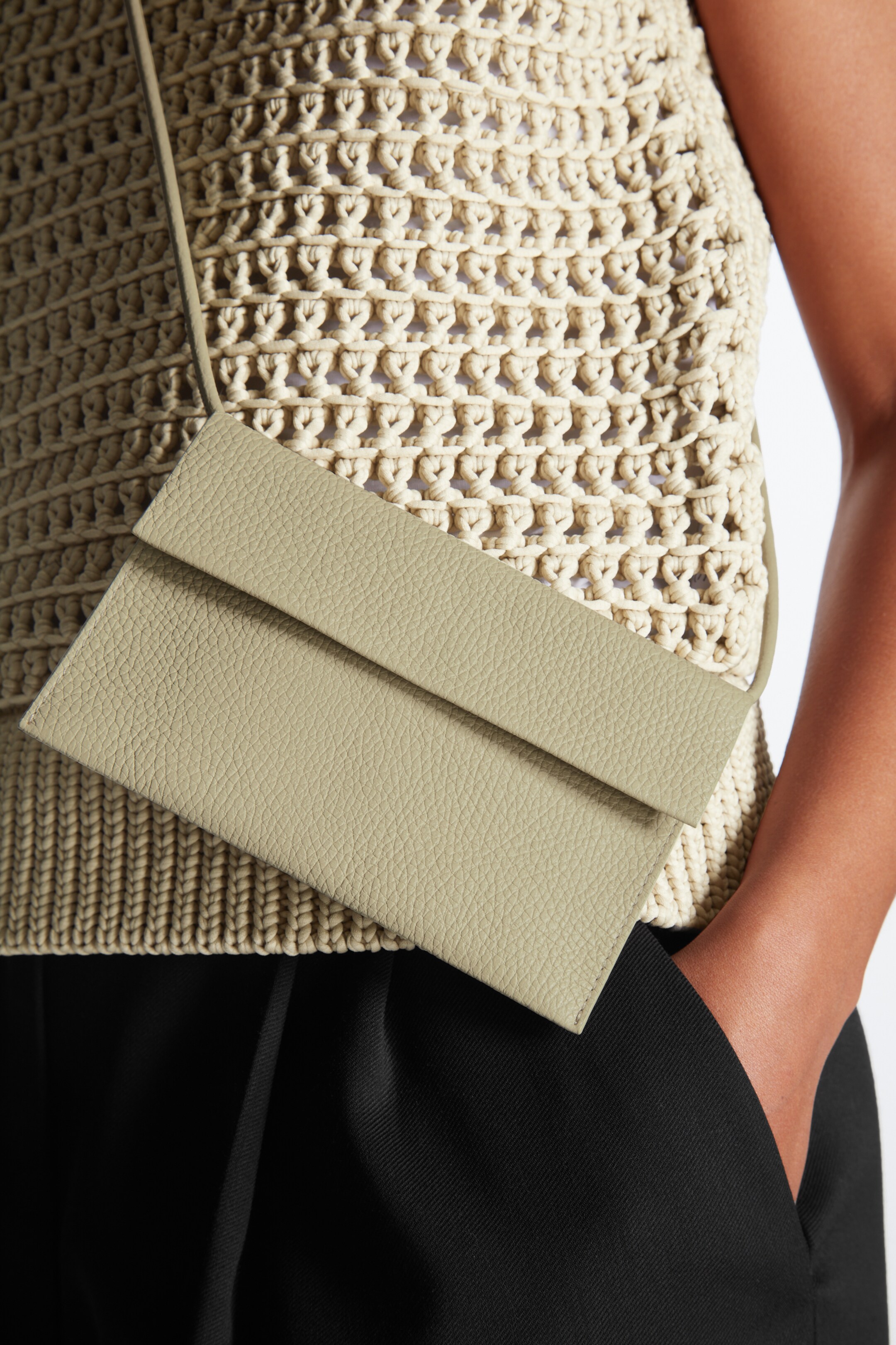 Front image of cos LEATHER CROSSBODY POUCH in BEIGE