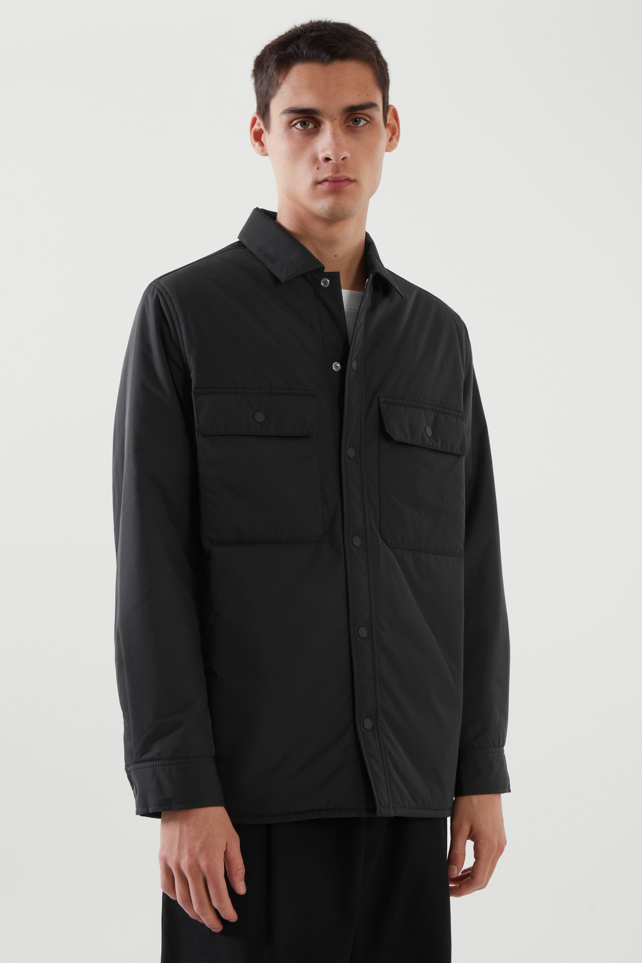 Front image of cos PADDED OVERSHIRT in BLACK