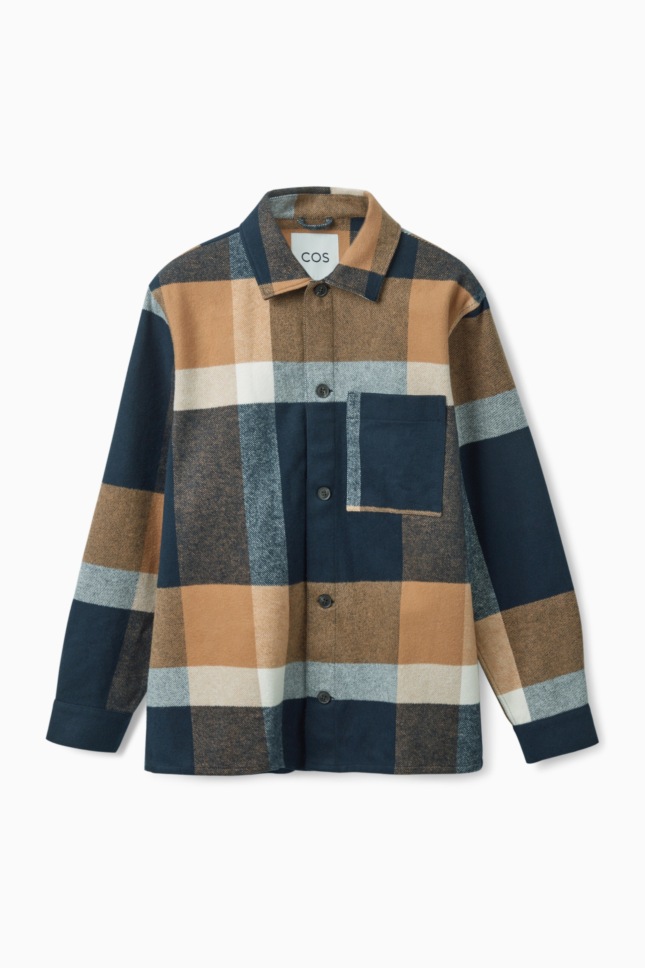 Front image of cos CHECKED OVERSHIRT in NAVY / BROWN