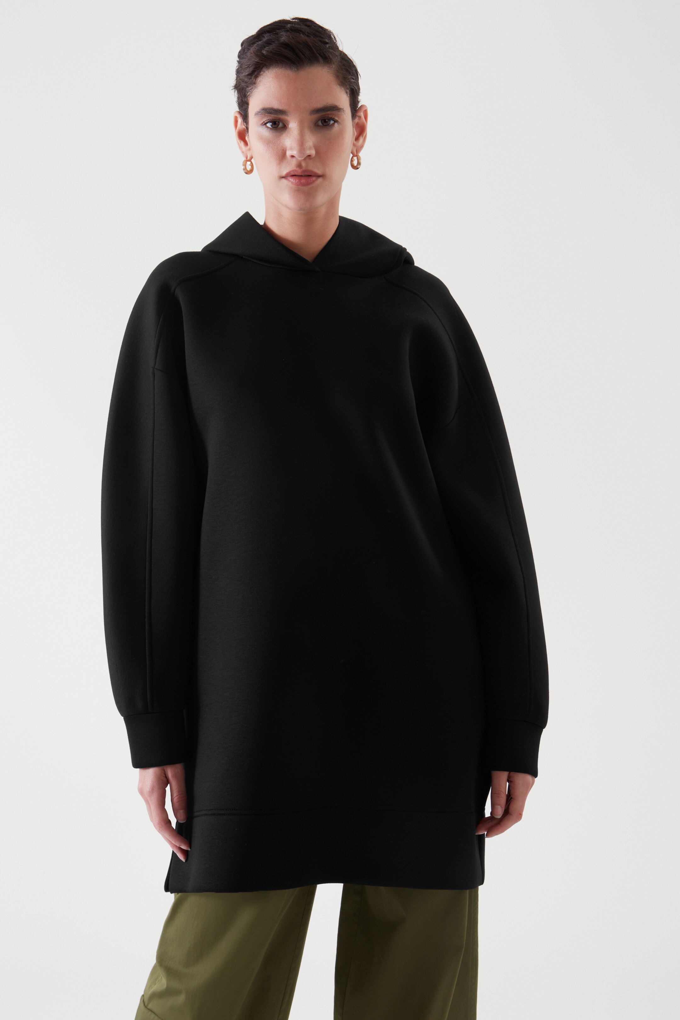 Front image of cos HOODED SWEATSHIRT DRESS in Black