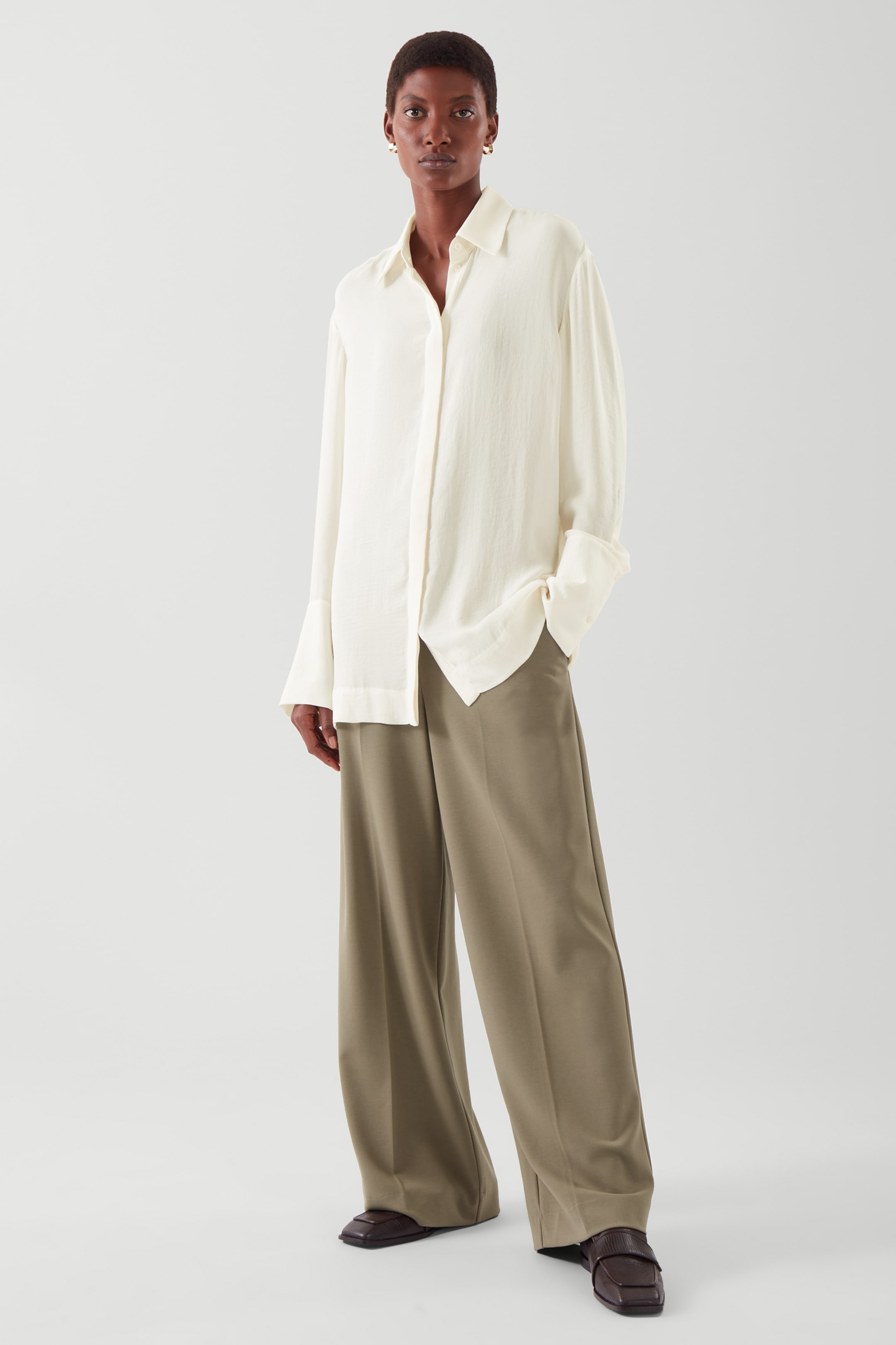 Front image of cos RELAXED-FIT CREPE SHIRT in CREAM