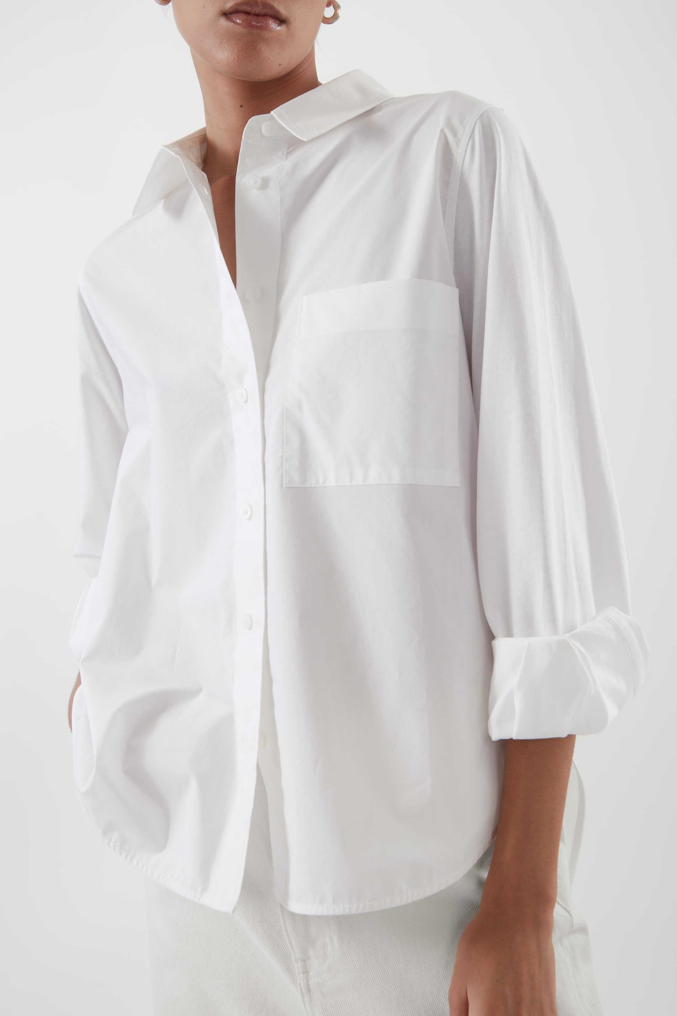 Front image of cos COTTON BOYFRIEND SHIRT in white