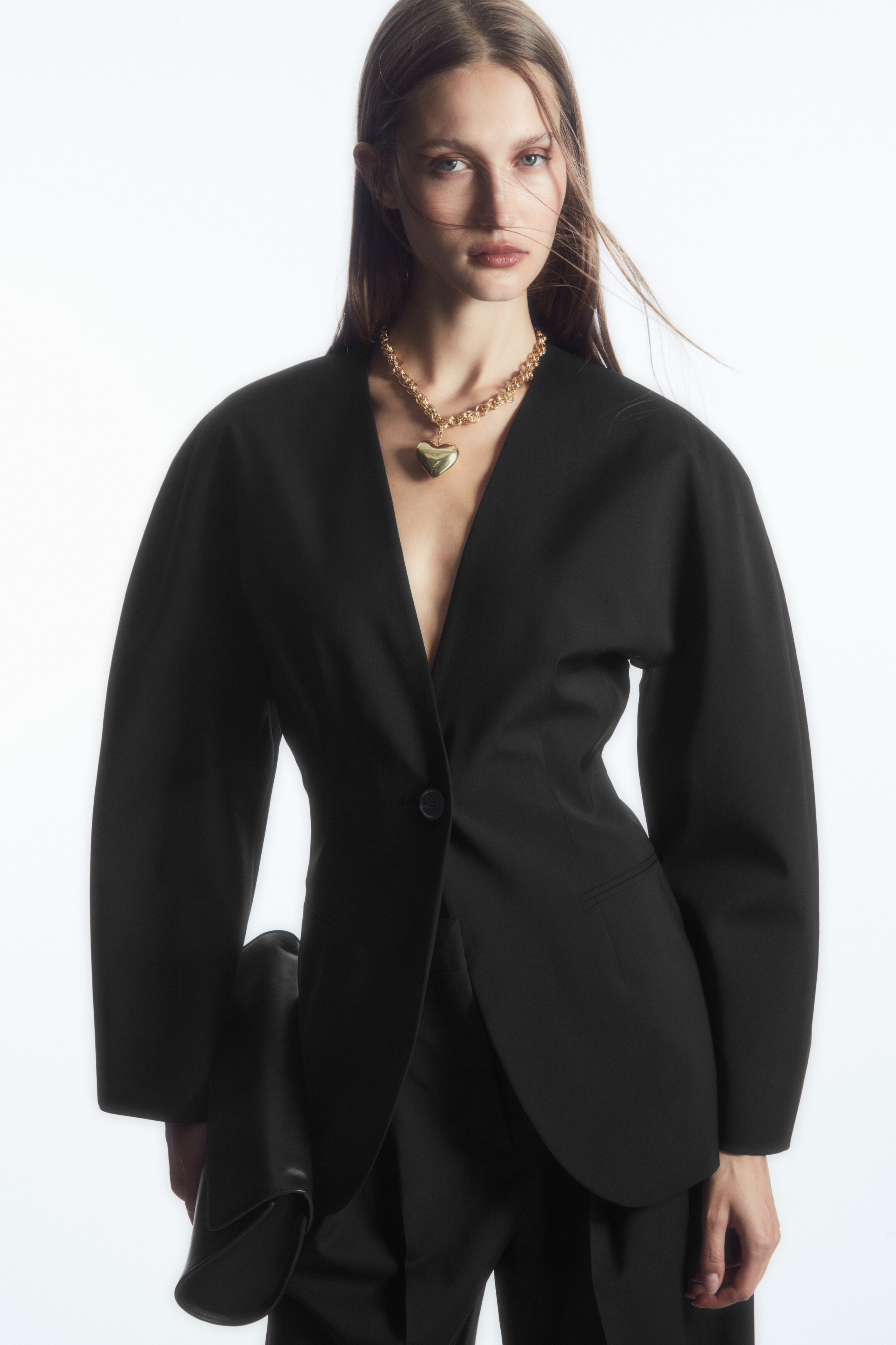 Sculpted collarless wool blazer - BLACK - women | COS AU