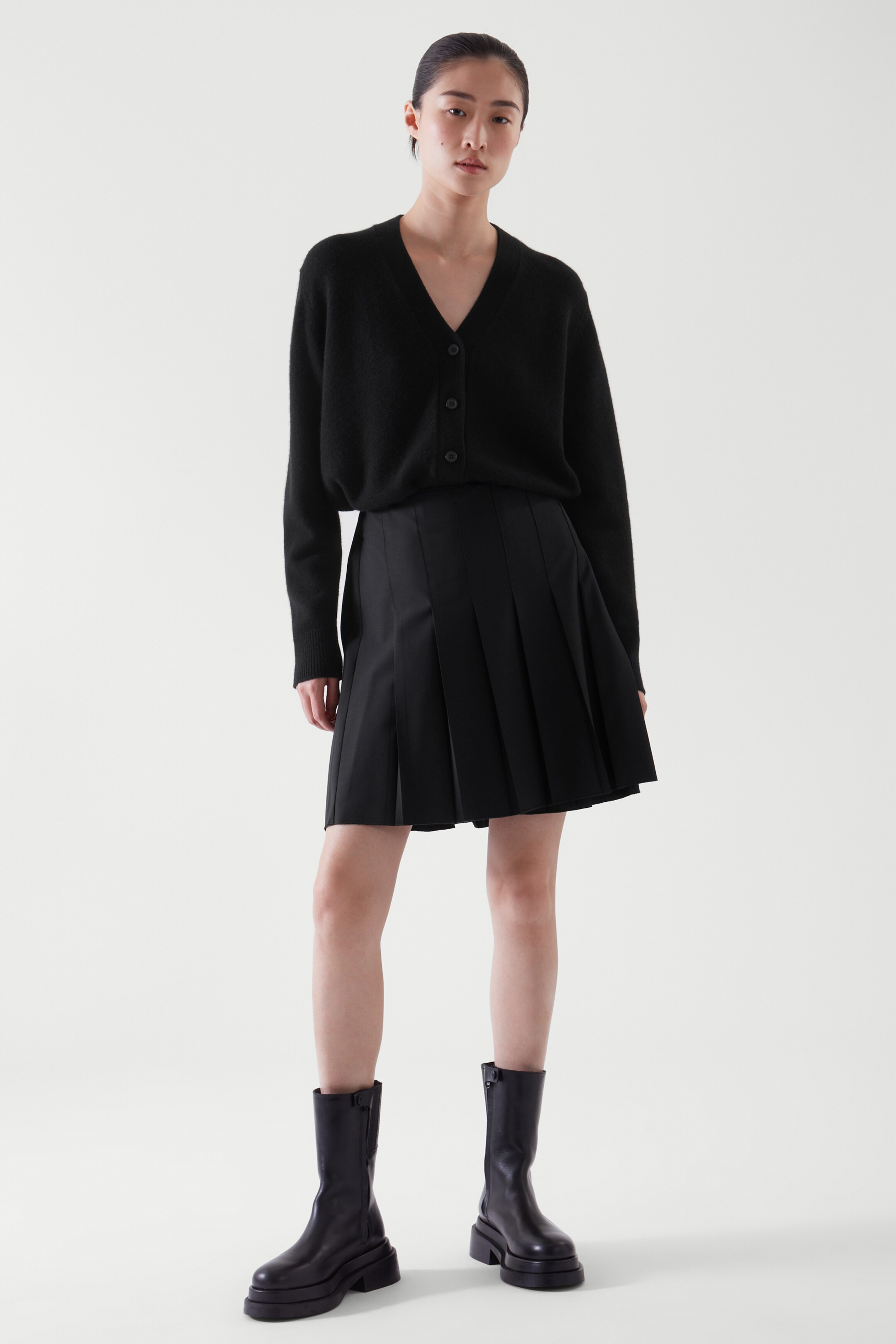 Front image of cos PLEATED WRAP SKIRT in BLACK