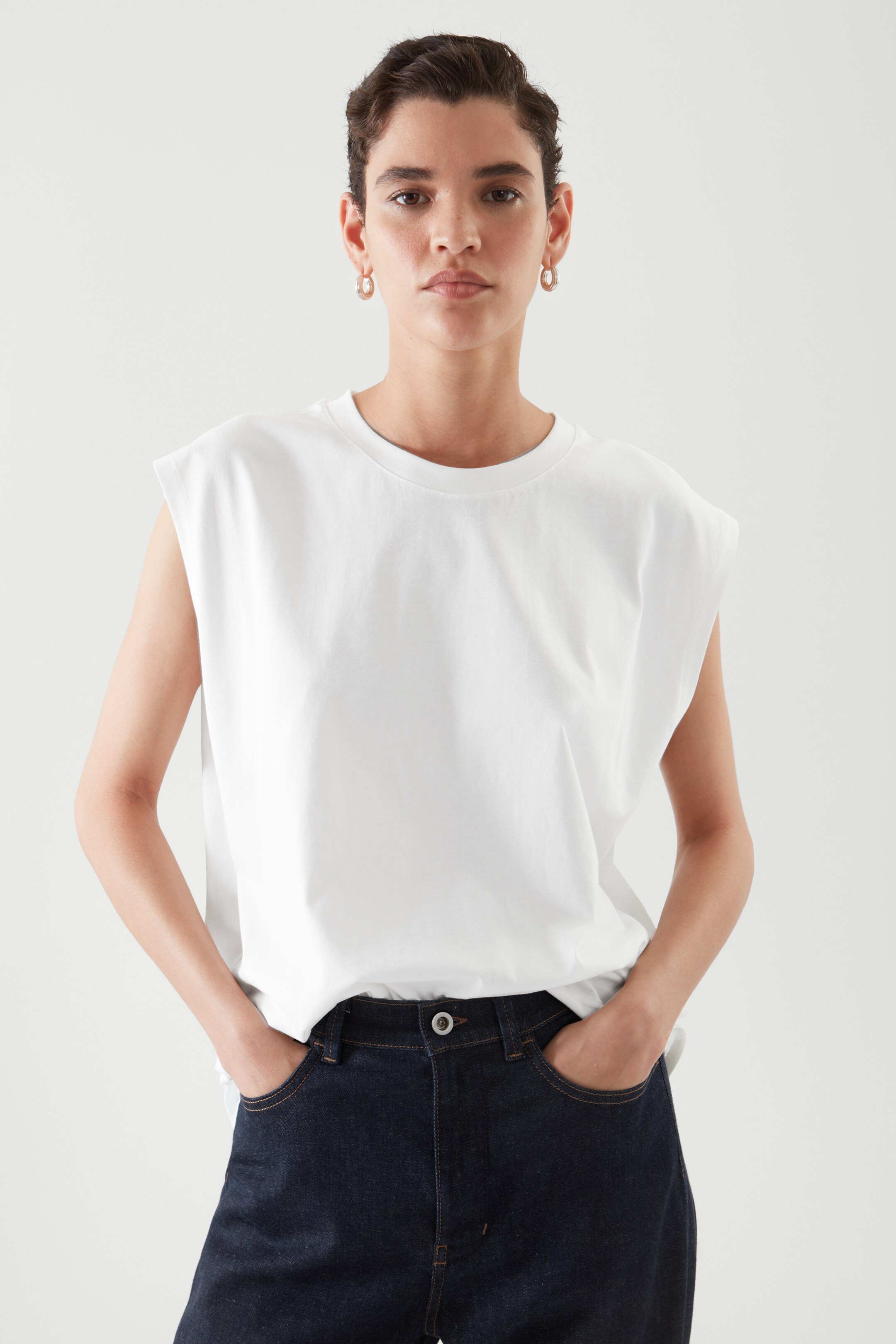 Top image of cos REGULAR-FIT SLEEVELESS TOP in white
