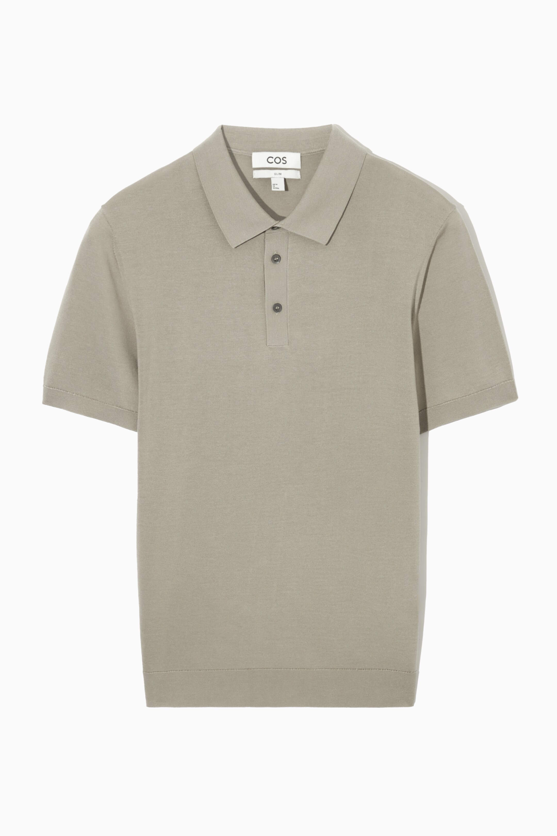 KNITTED SILK POLO SHIRT - STONE - COS