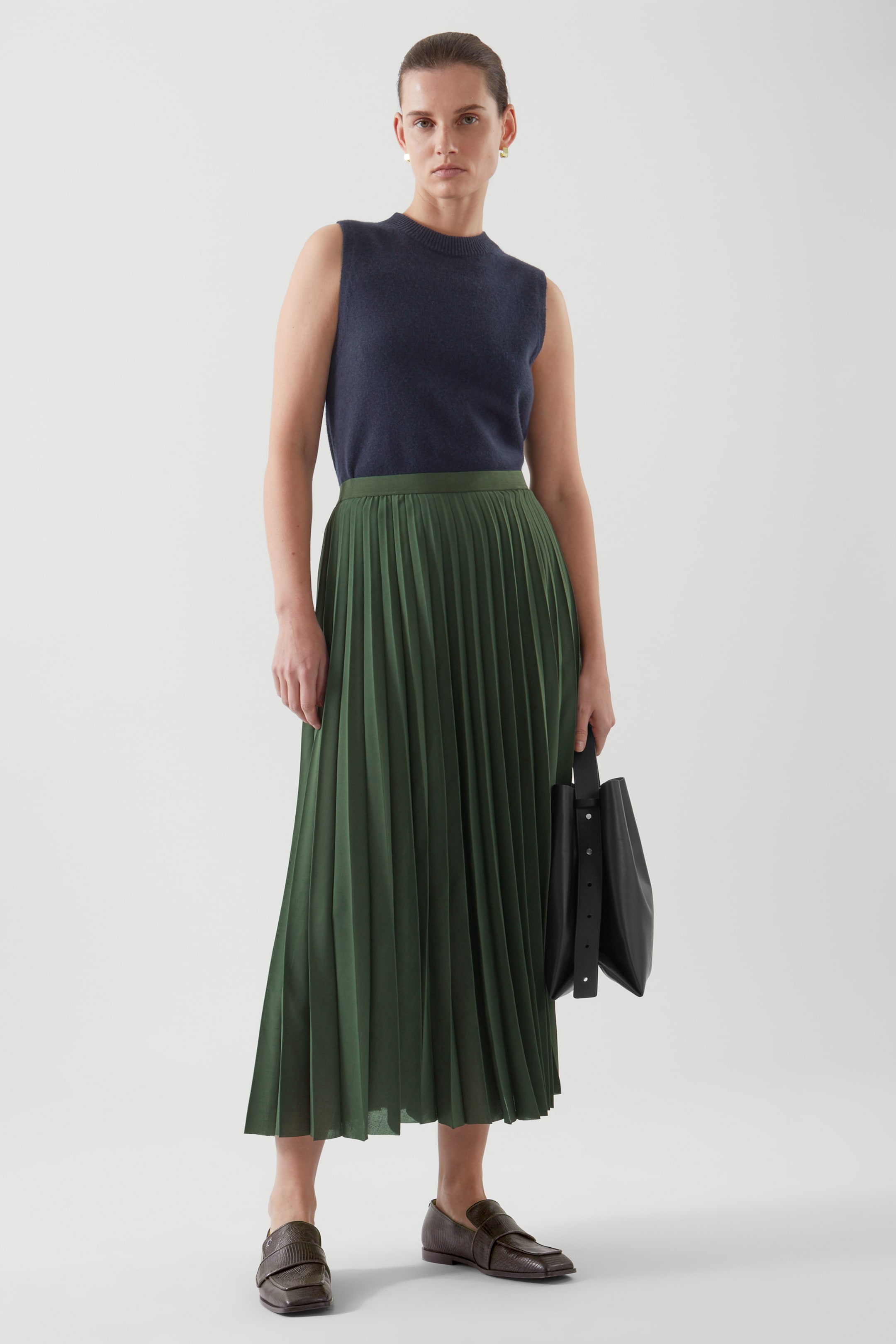 Front image of cos PLEATED MIDI SKIRT in KHAKI