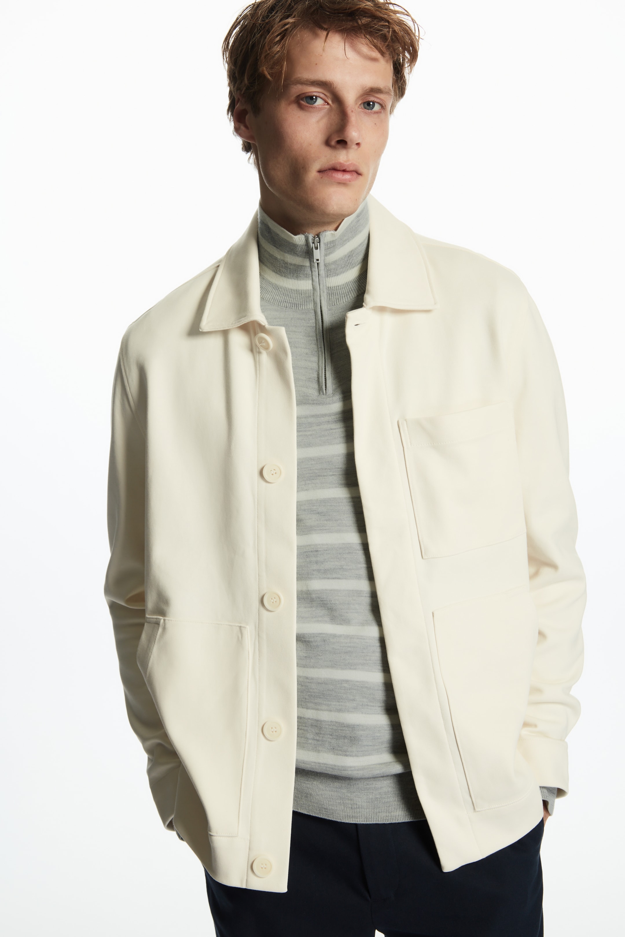 Front image of cos MINIMAL JERSEY JACKET in CREAM