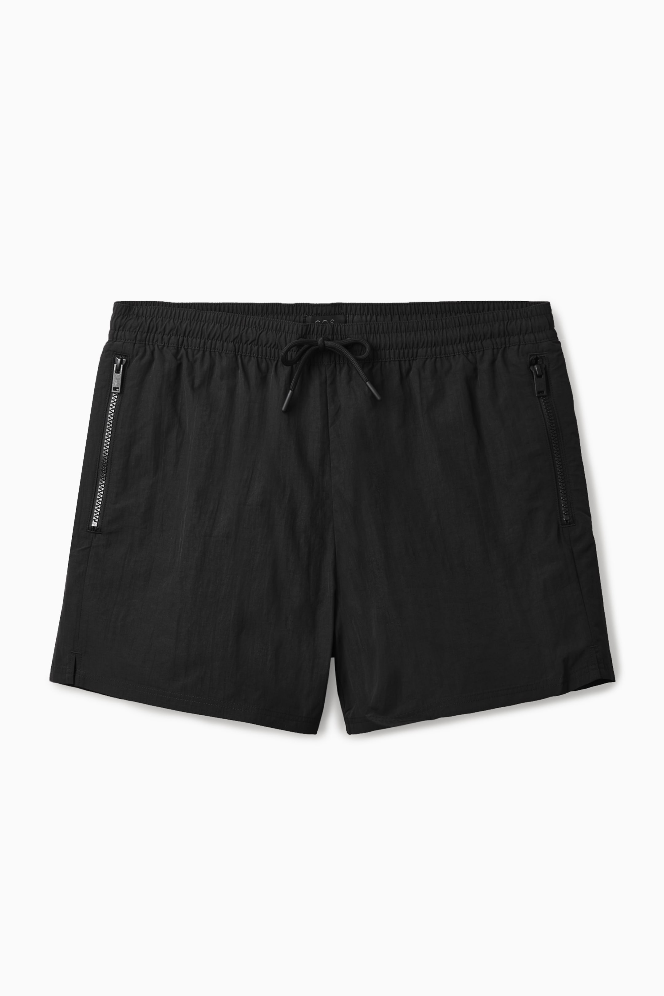 Front image of cos EXPOSED-ZIP SWIM SHORTS in BLACK
