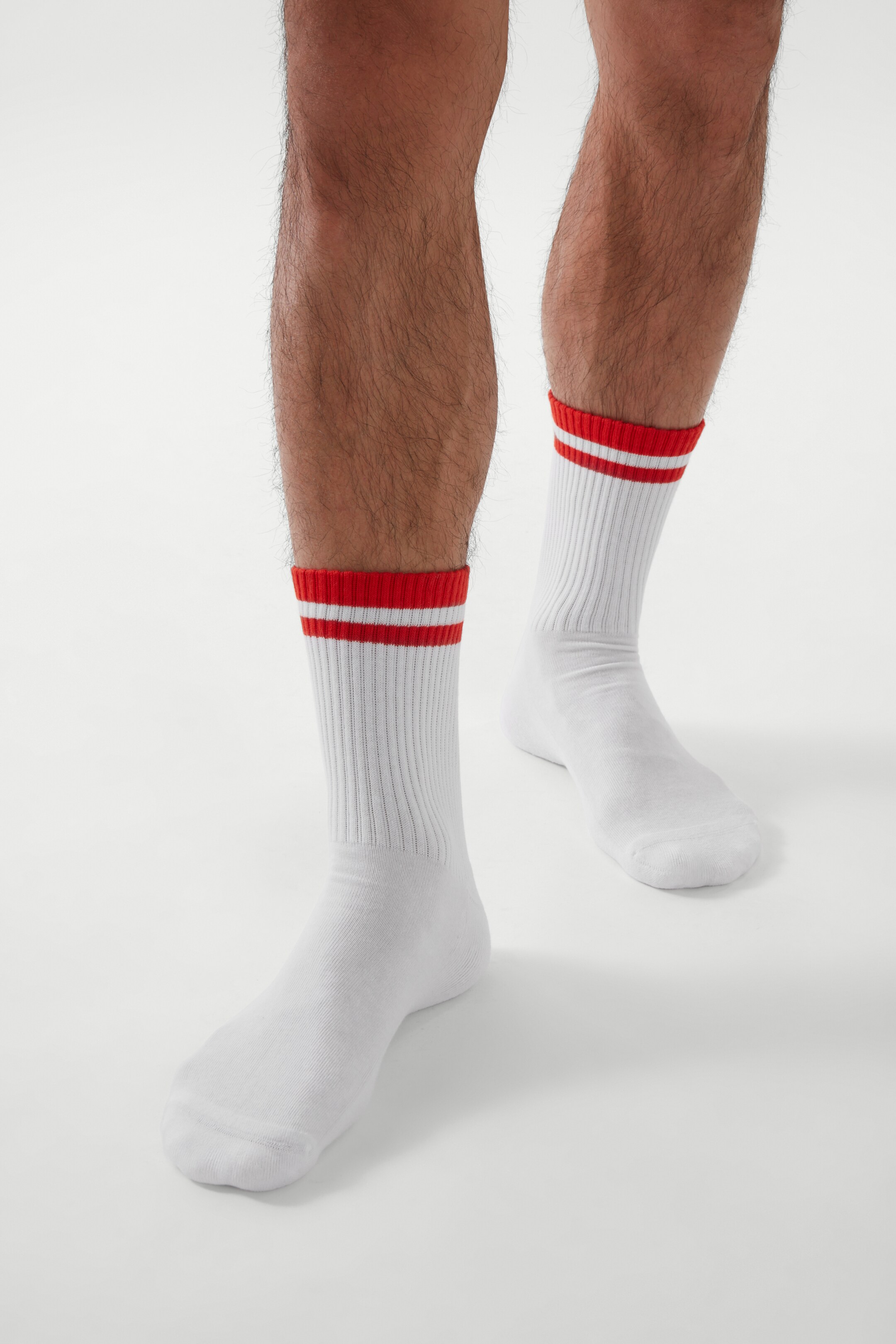 Front image of cos STRIPED ANKLE SOCKS in WHITE / RED