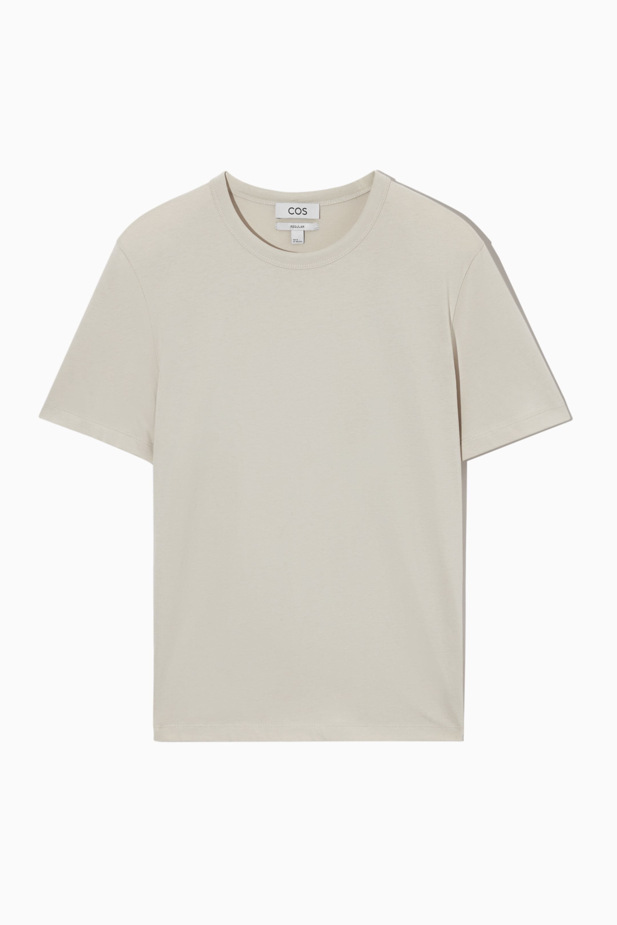 Front image of cos REGULAR-FIT MID-WEIGHT BRUSHED T-SHIRT in LIGHT BEIGE