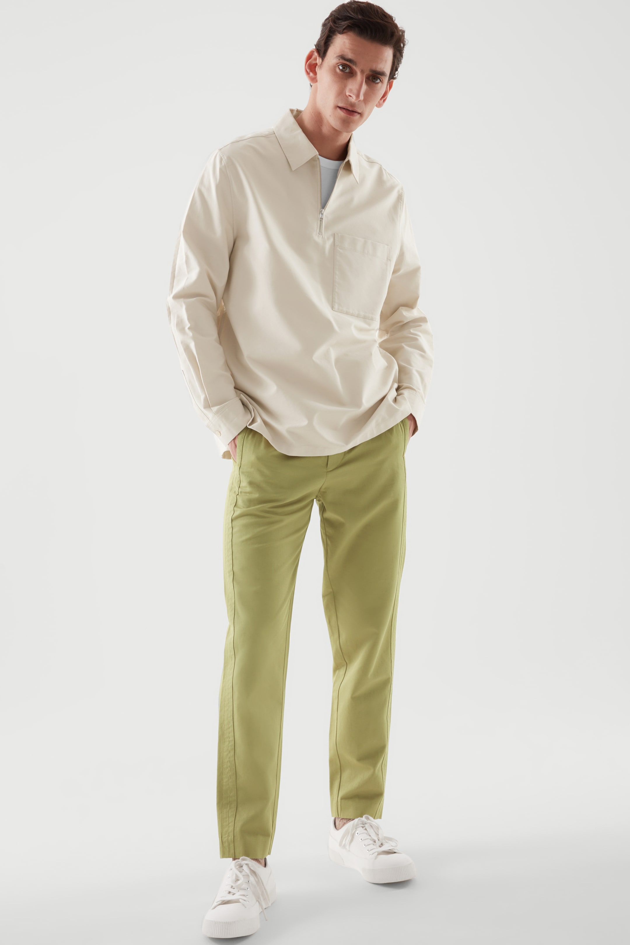Front image of cos REGULAR-FIT TWILL PANTS in KHAKI GREEN