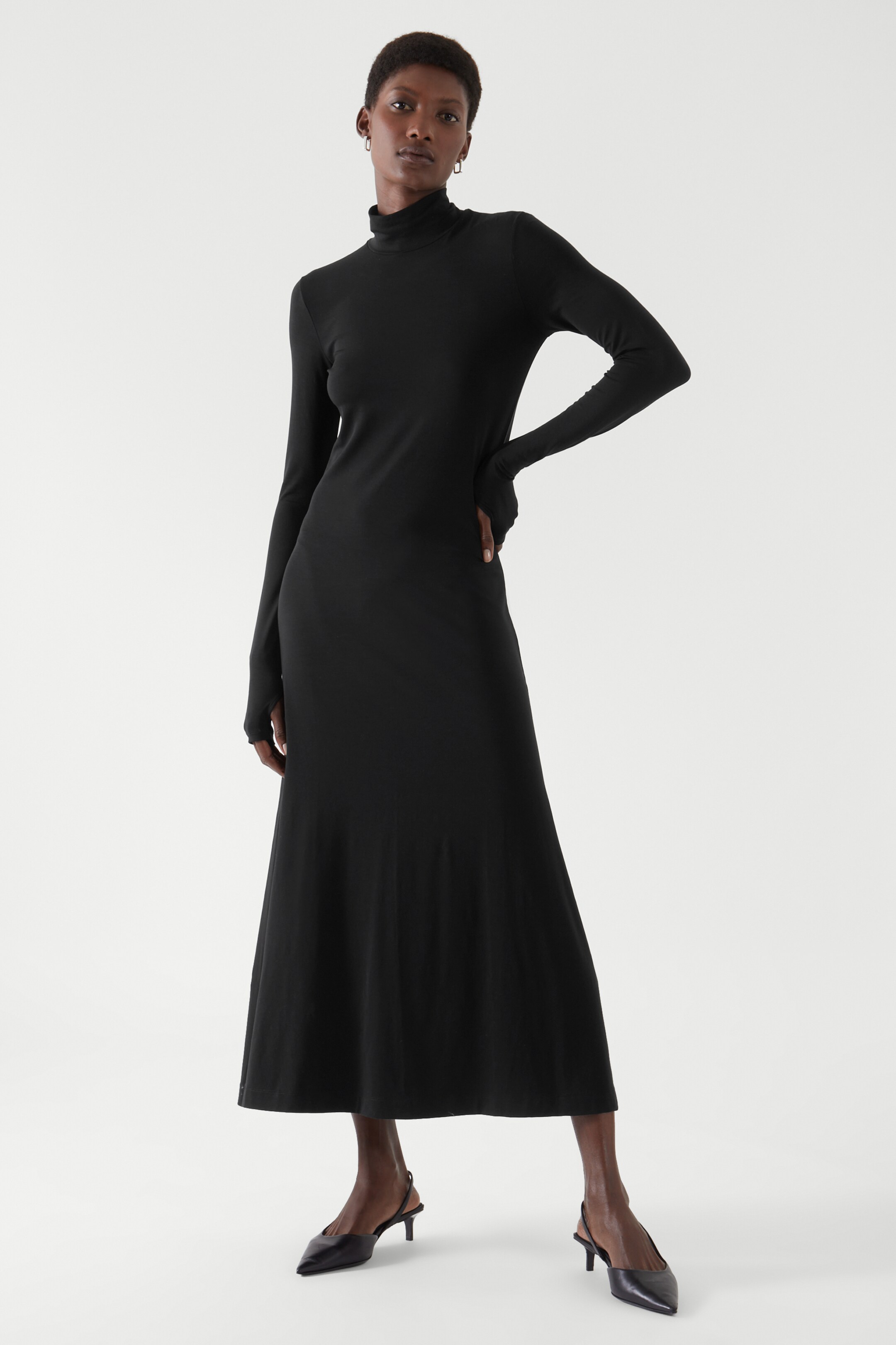 Front image of cos ROLL-NECK MAXI DRESS in BLACK