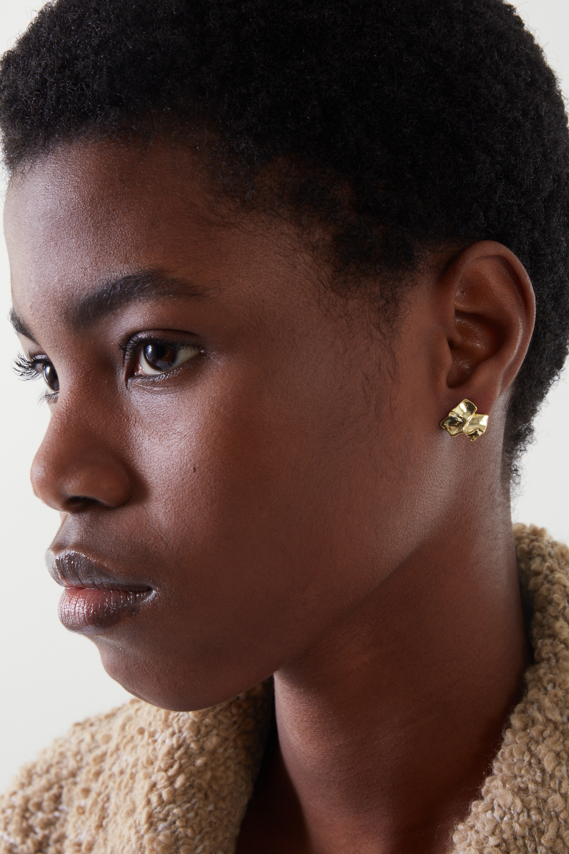 Front image of cos CRUSHED STUD EARRINGS in GOLD